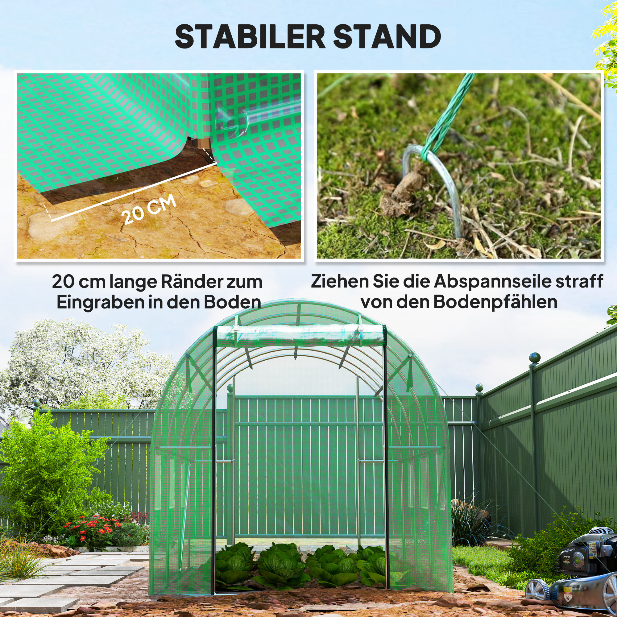 Outsunny Polytunnel Kas met Kunststof Afdekking en Stalen Frame, Beleefbare Kas met Roldeuren, Groen