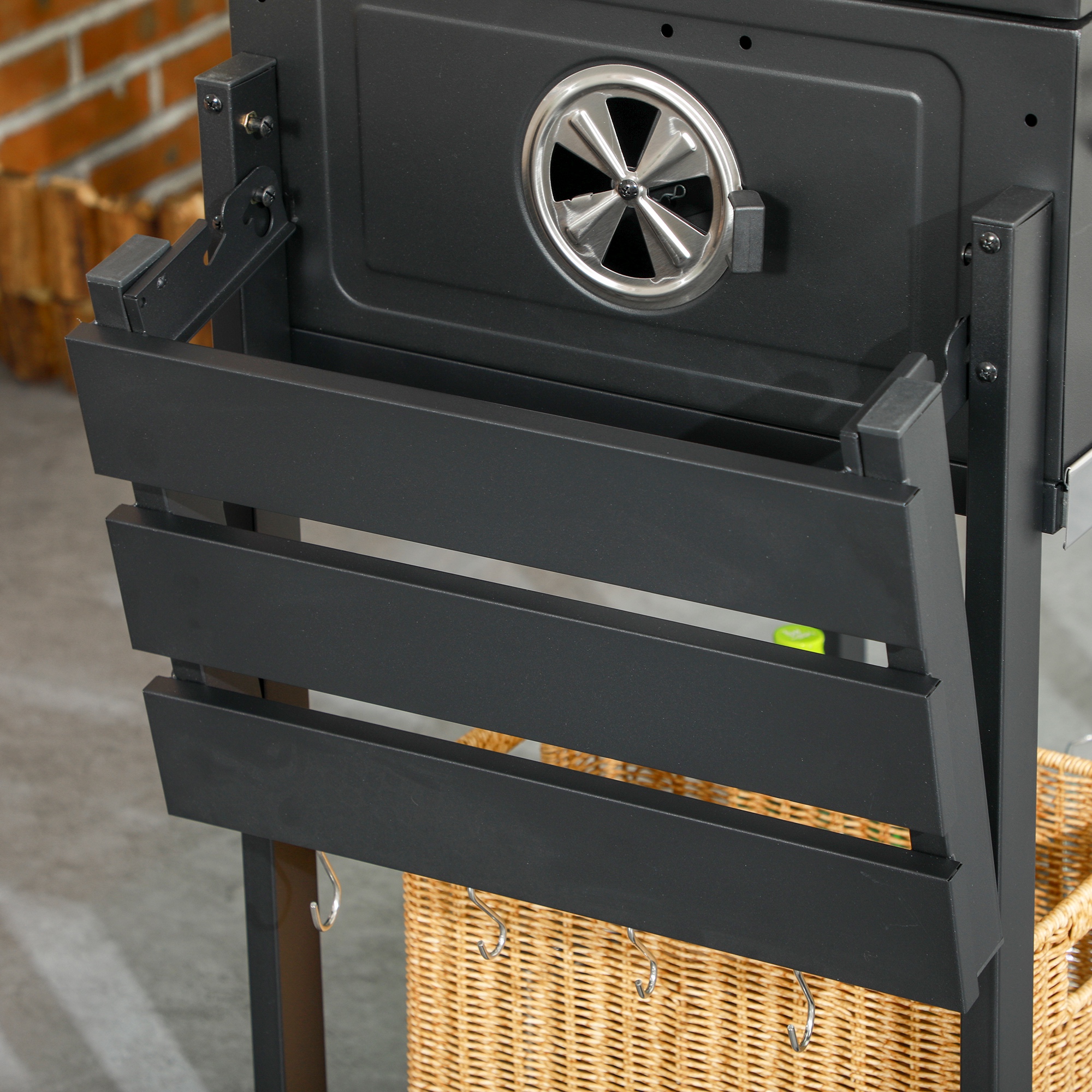 Outsunny Kolenbarbecue BBQ-grill Smoker, inclusief thermometer, flesopener, 120 x 64 x 114 cm, Zwart