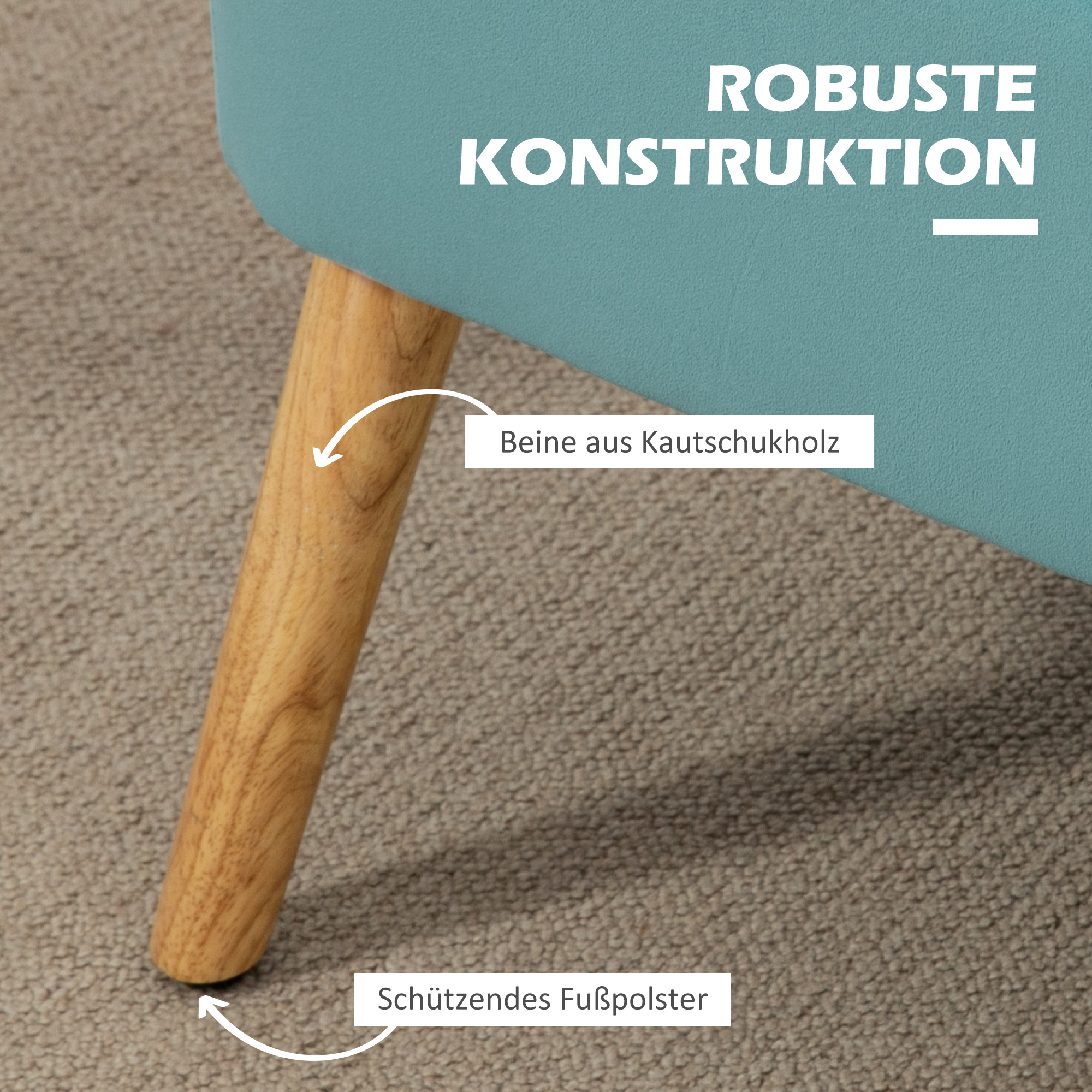 HOMCOM Sofa Retrodesign 2-zitsbank, houten poten, 117 cm x 56,5 cm x 77 cm, Groente