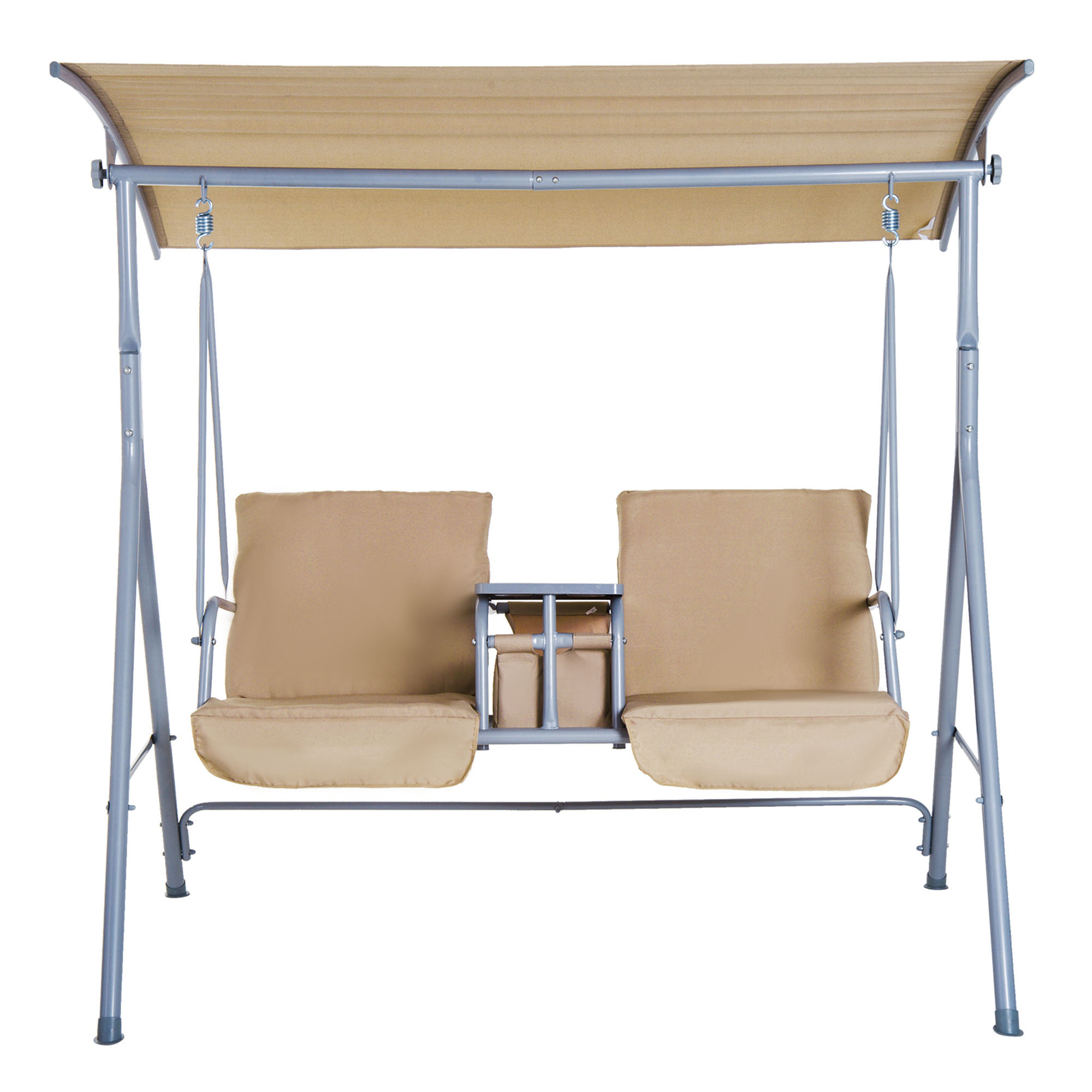 Outsunny Hollywoodschommel 2-zits tuinschommel schommel met zonnekap beige/grijs