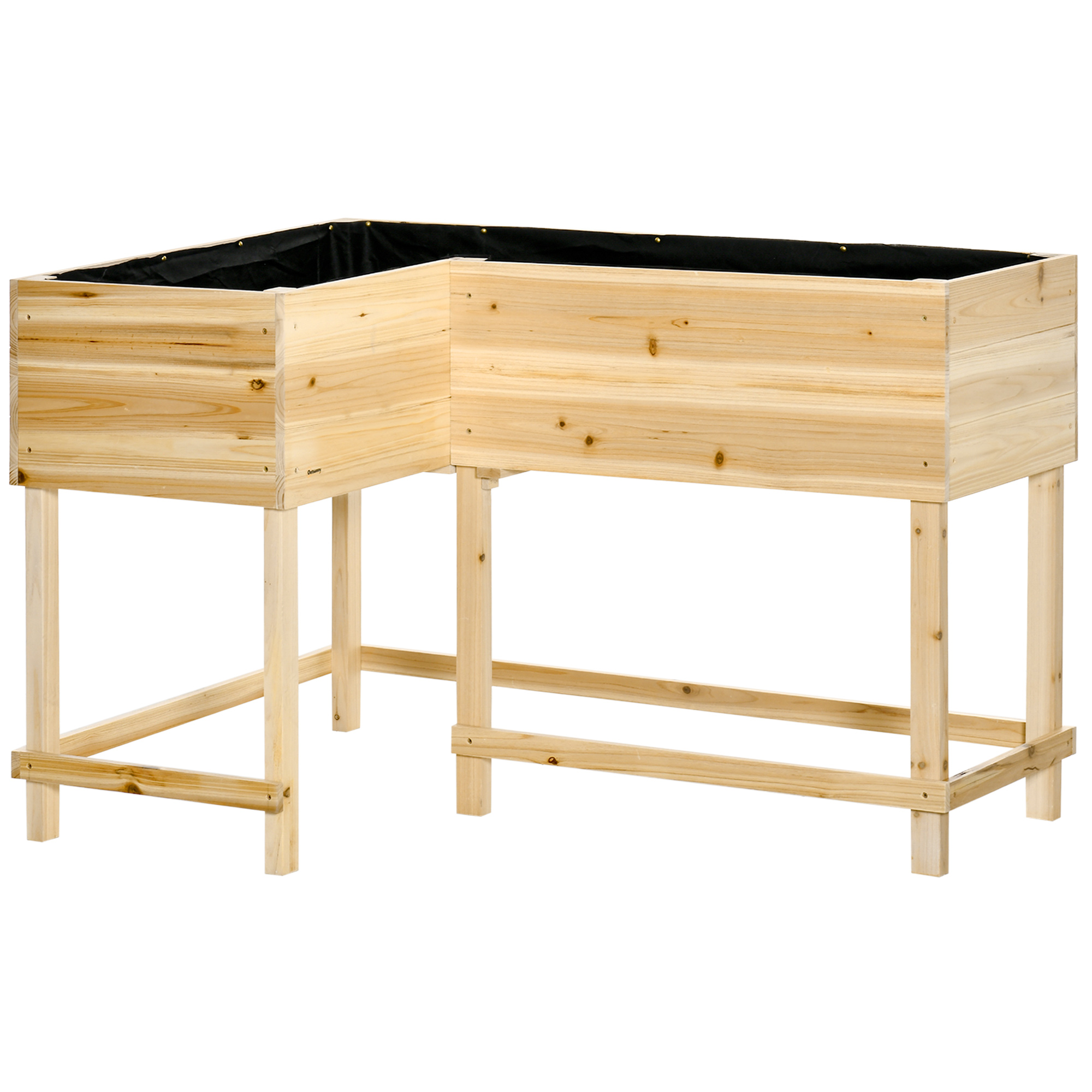 Outsunny verhoogd bed houten plantenbak met irrigatiesysteem vlies bloembak bloempot kruidenbed naturel 121 x 91 x 81 cm