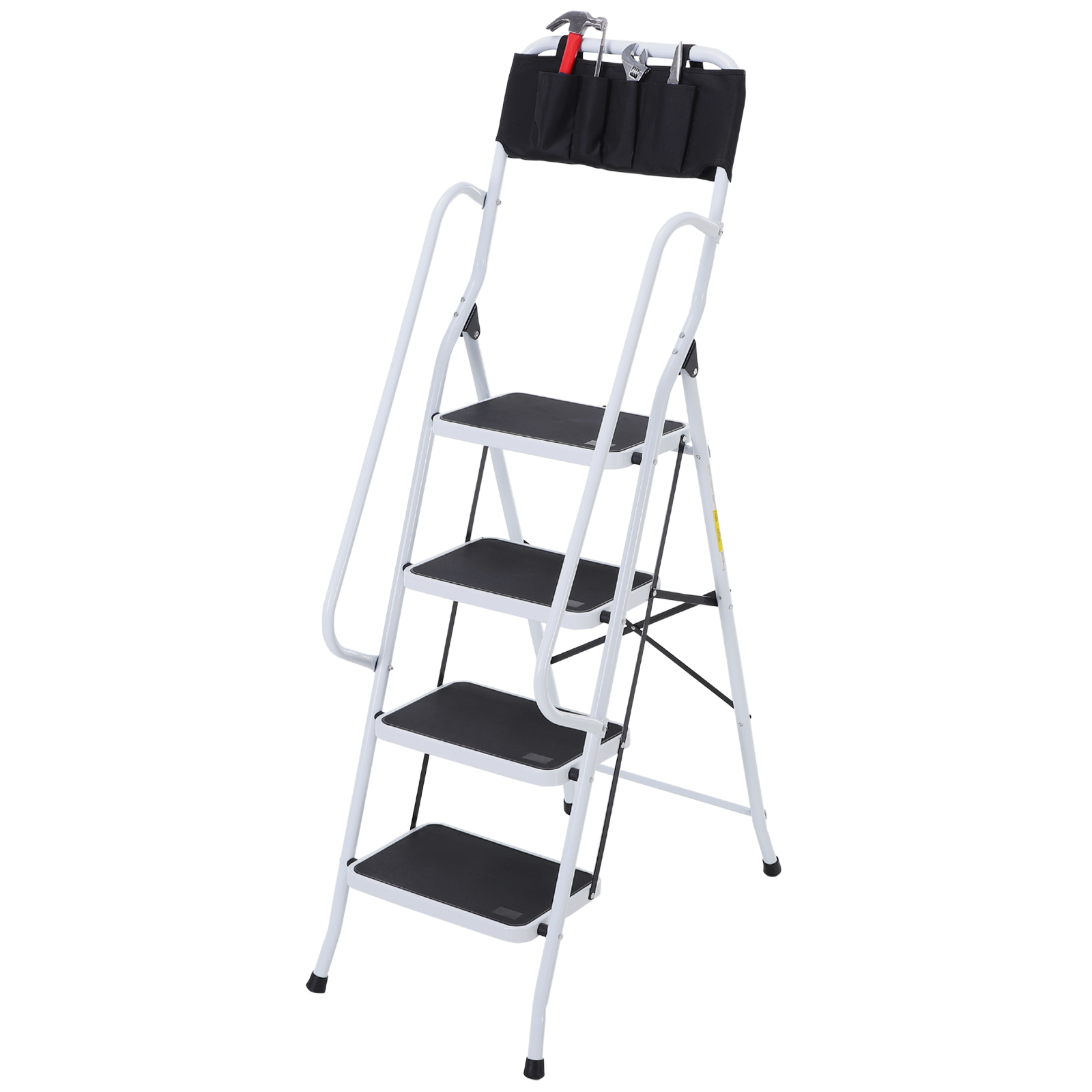 HOMCOM Opvouwbare huishoudtrap met gereedschapshouder, leuning, 50 x 83 x 155 cm, zwart + zilver