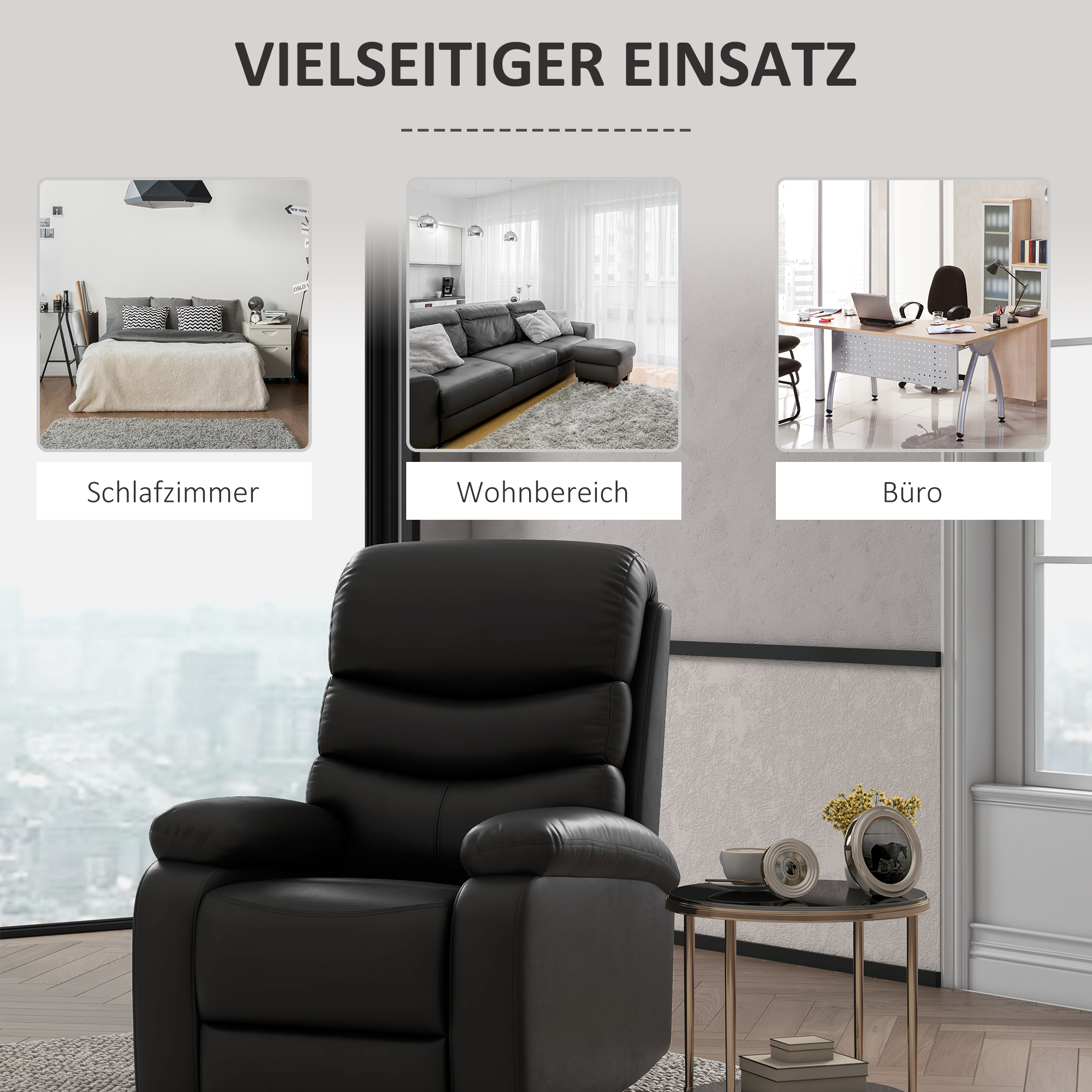 HOMCOM Ontspanningsstoel Ligstoel, met ligfunctie, inclusief voetensteun, 80 cm x 90 cm x 105 cm, Zwart