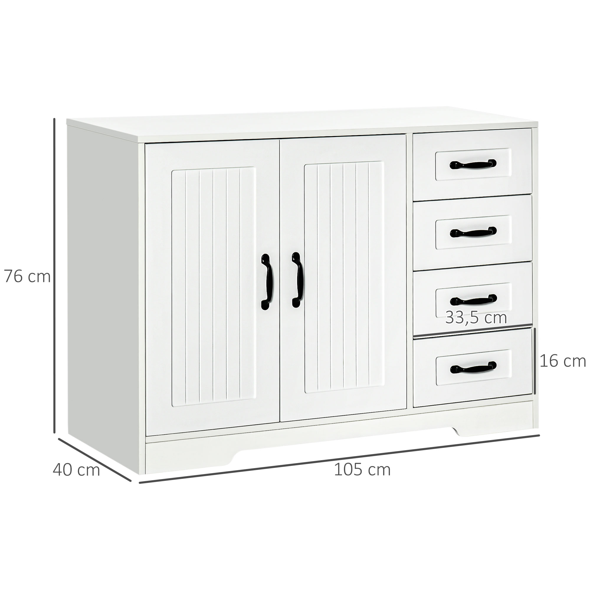 HOMCOM Sideboard Dressoir, Modern Stijl, 4 Lades, 1 Kast, 105 cm x 40 cm x 76 cm, Wit