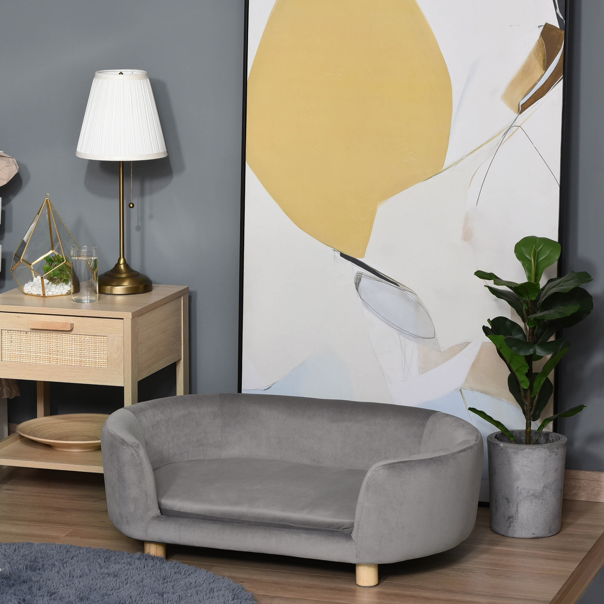 Hondenbank hondensofa katten honden berkenhout modern lichtgroen