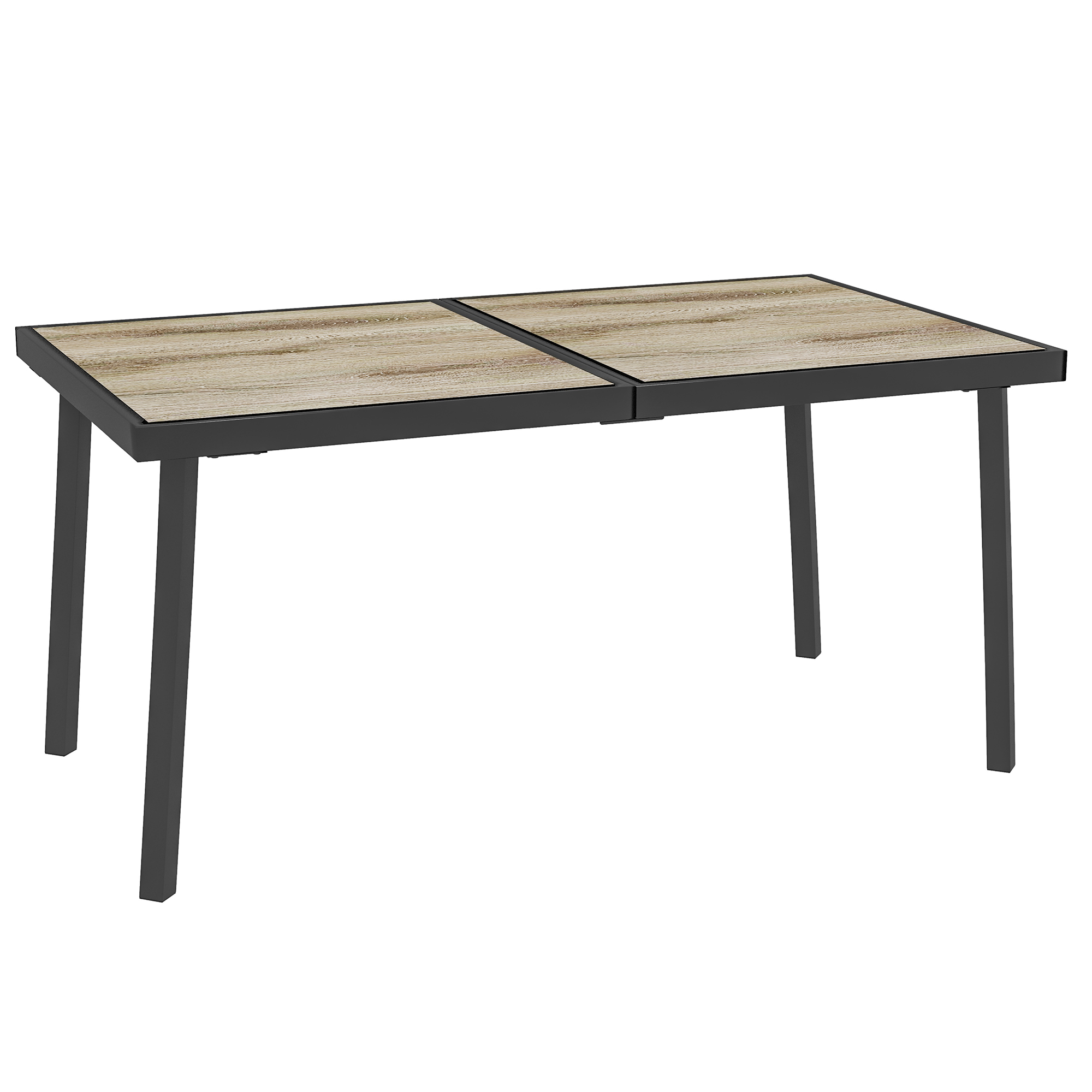 Outsunny Buitentafel voor 6 personen, houtlook, metalen frame, weerbestendig, 145 x 85 x 72 cm, Grijs