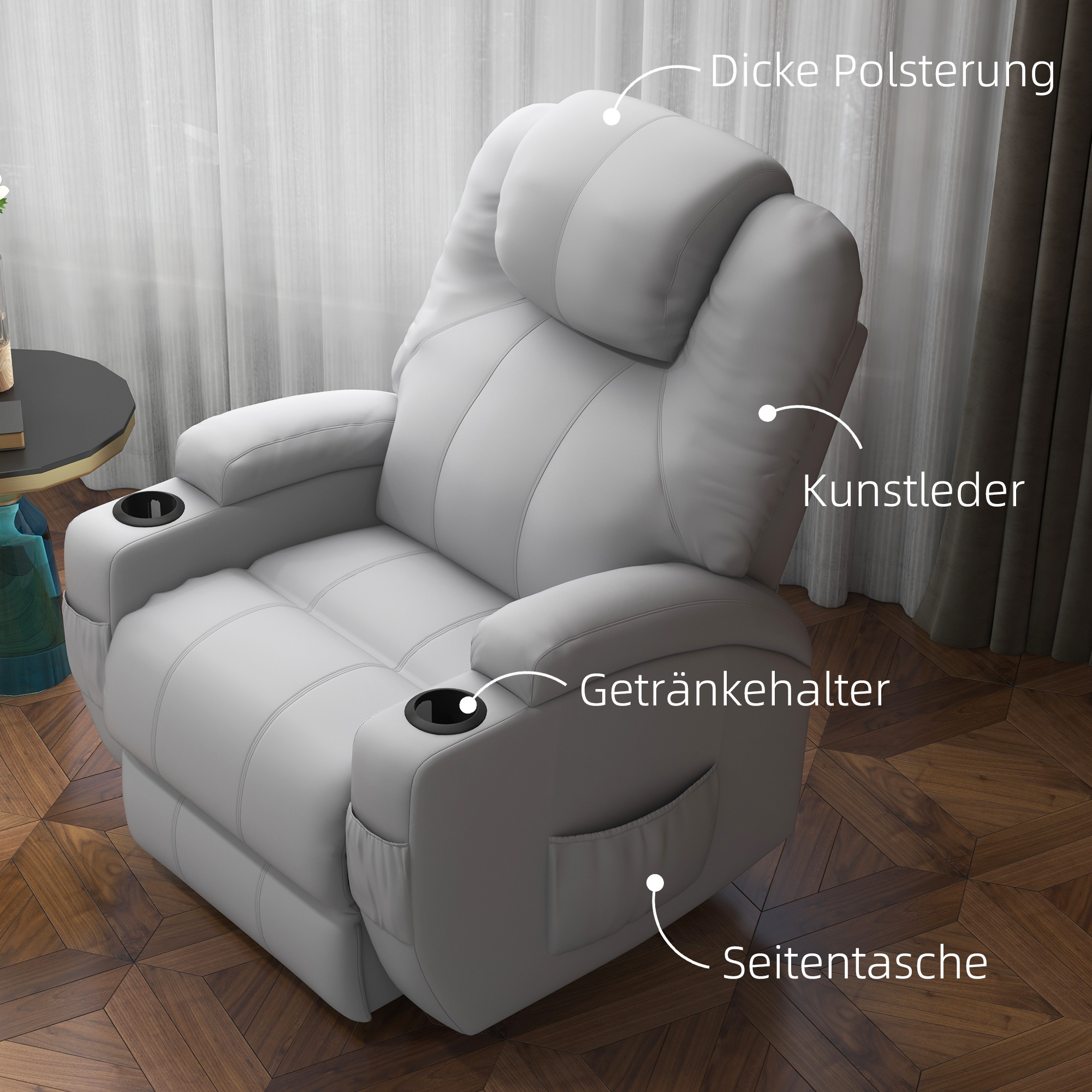 HOMCOM Massagestoel met voetensteun, 8 vibratiepunten, 5 modi, inclusief afstandsbediening, lichtgrijs.