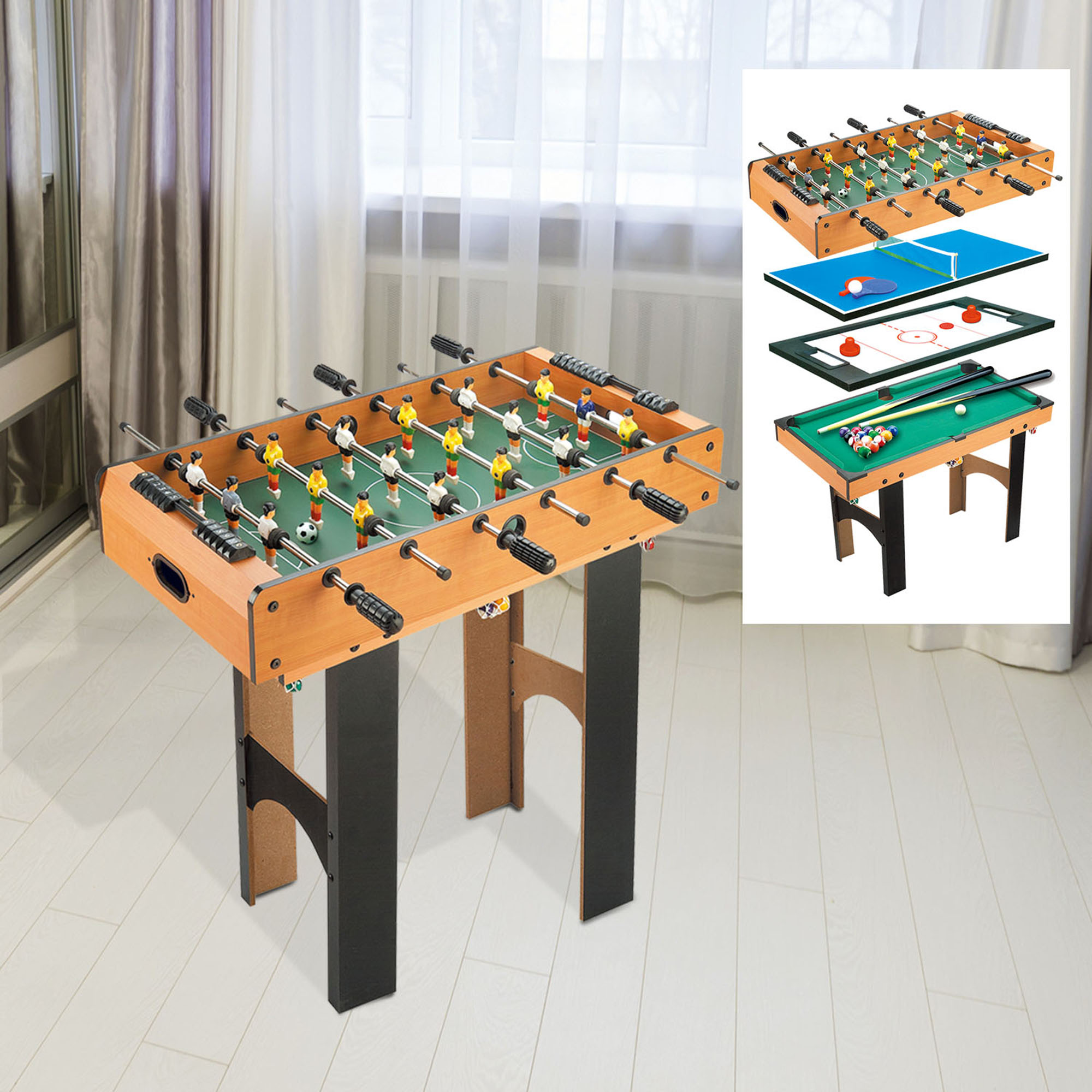 HOMCOM 4-in-1 Multispeltafel, Compact met Speelaccessoires Inbegrepen, 87 x 43 x 73 cm