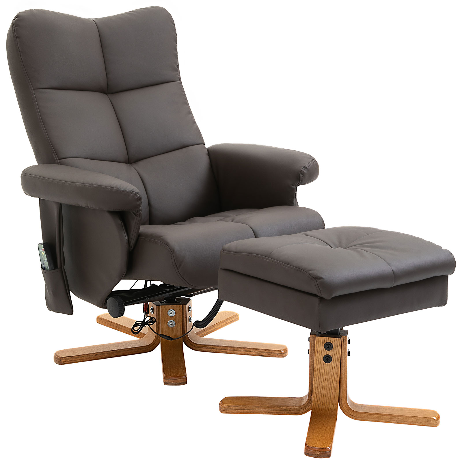 HOMCOM massagestoel met ottoman relaxstoel TV-stoel TV-stoel 145 ° helling kunstleer bruin 80 x 86 x 99 cm