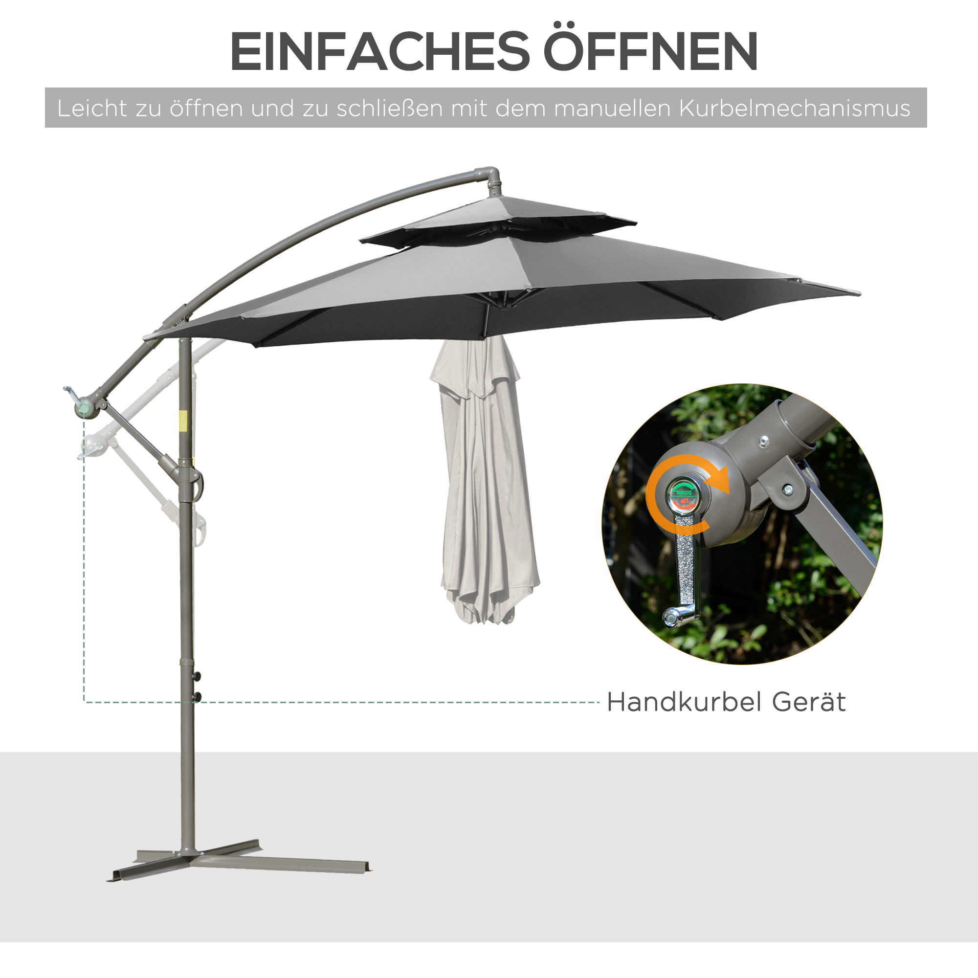 Outsunny Parasol 2,7 m Vrijdragende Parasol met Kruisvoet Staal Buiten Lichtgrijs