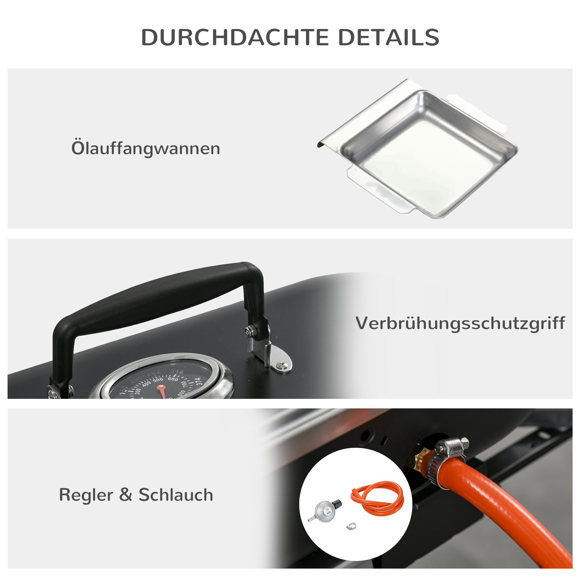 Outsunny Gasbarbecue 2,34 KW Opvouwbaar BBQ Tuinbarbecue incl 2 Roestvrijstalen Branders Drukverminderaar 66 x 34,5 x 37 cm Zwart