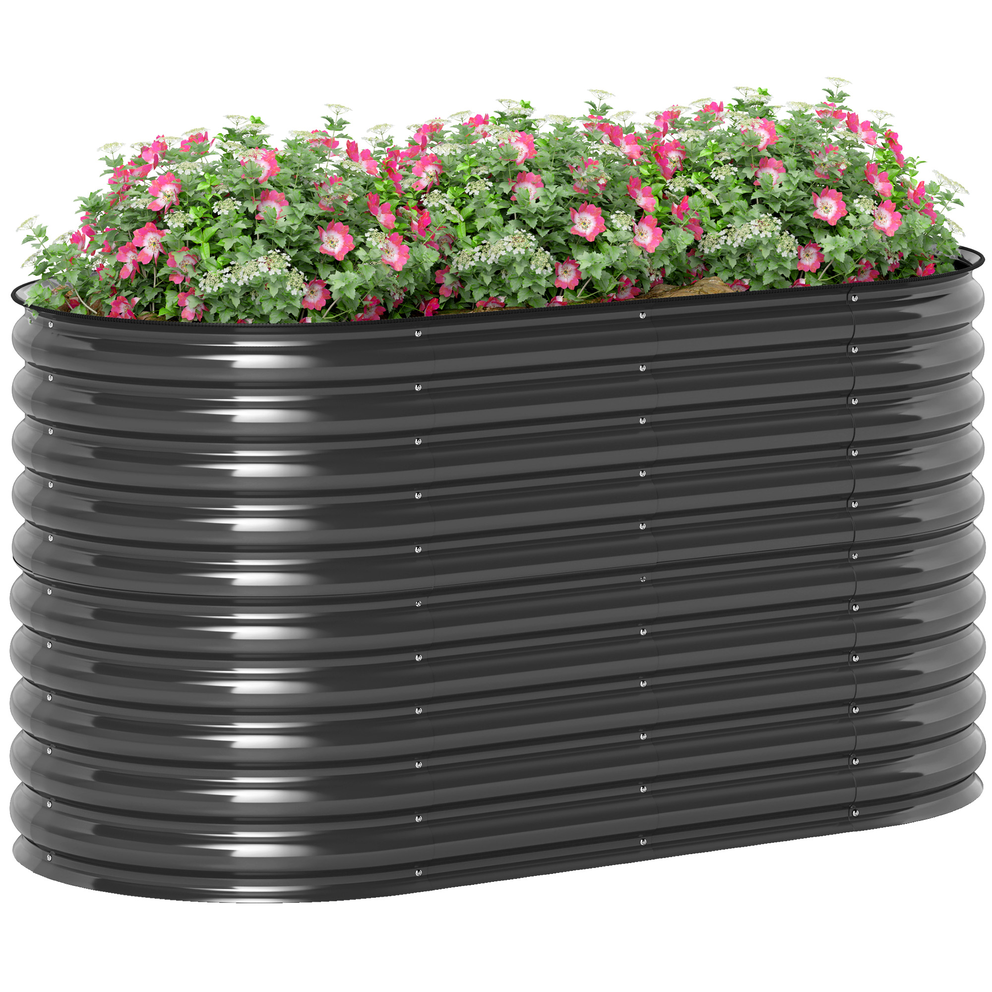 Outsunny Plantenkuip, Metalen Bloemenkuip met Veiligheidsrand en Handschoenen, Open Bodem, 160B x 80D x 80H cm, Donkergrijs