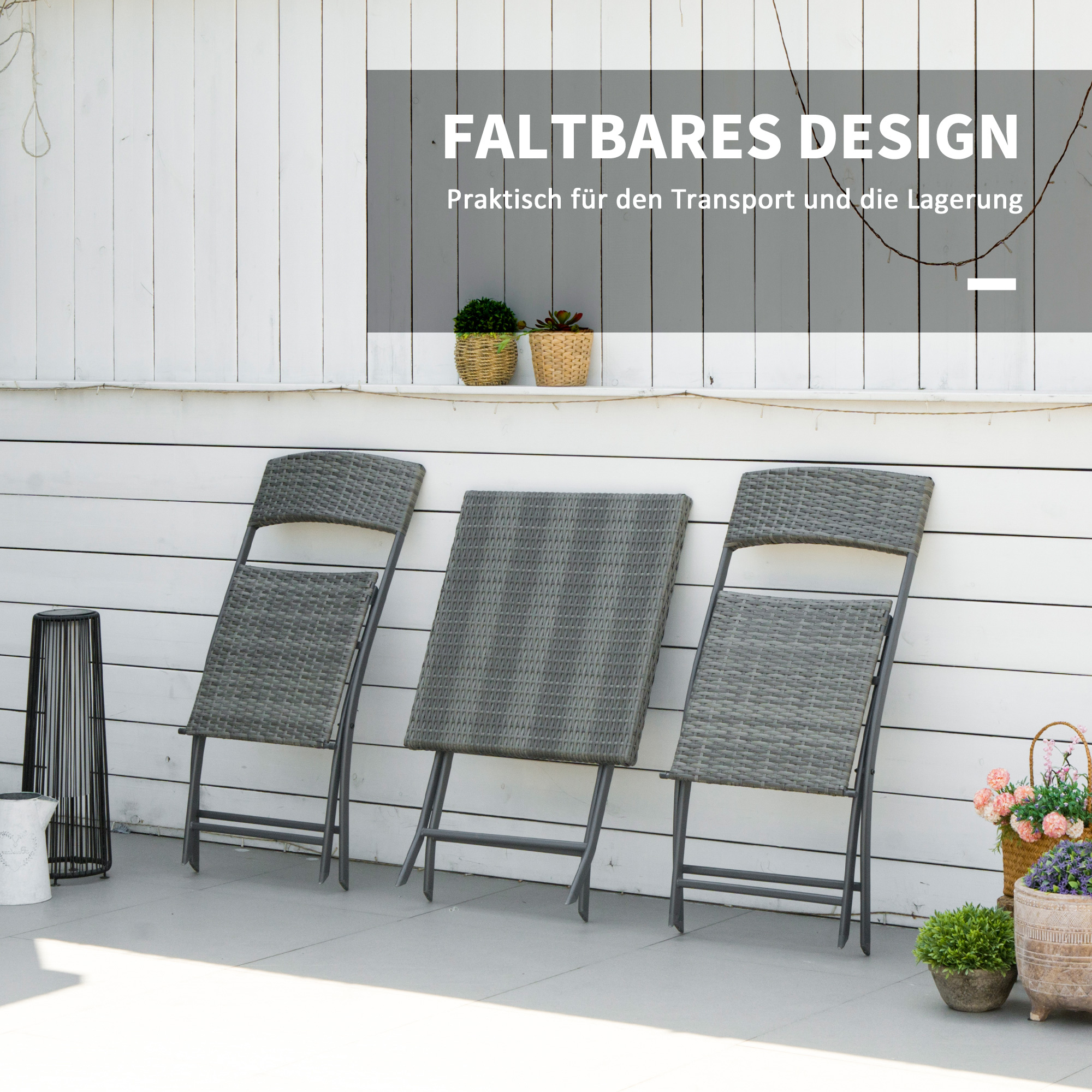 Outsunny poly rattan 3-delige bistroset zitgroep rotan tuinmeubelset