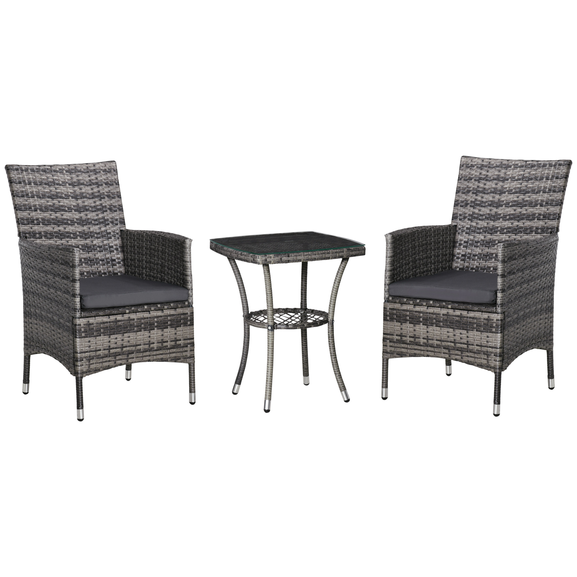 Outsunny 3-delige zitgroep in rotanlook met zitkussens, metaal+polyrattan+polyester, donkergrijs