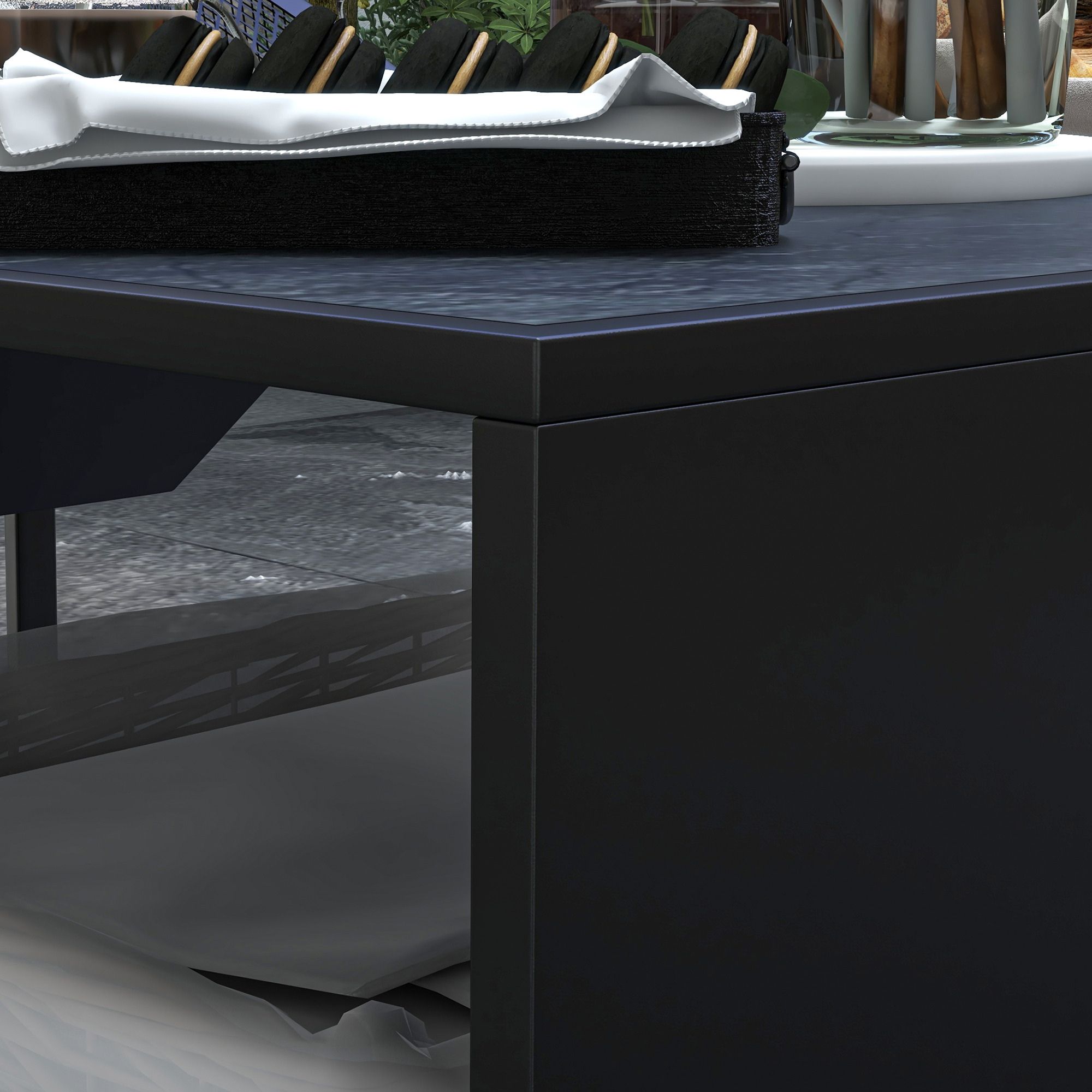 Outsunny 2-in-1 vuurschaal, tafelblad met keramische tegels, pook, roestvrij, 101 x 51 x 56 cm, zwart