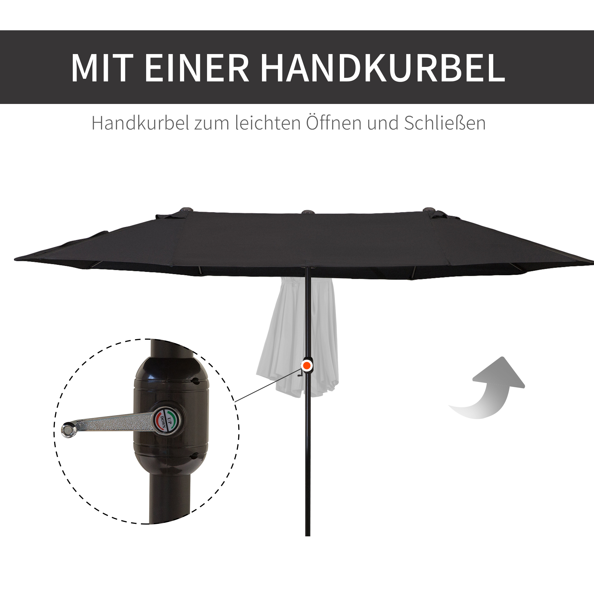 Outsunny parasol met zwengel tuinparasol dubbele marktparasol 460 x 270 cm zwart