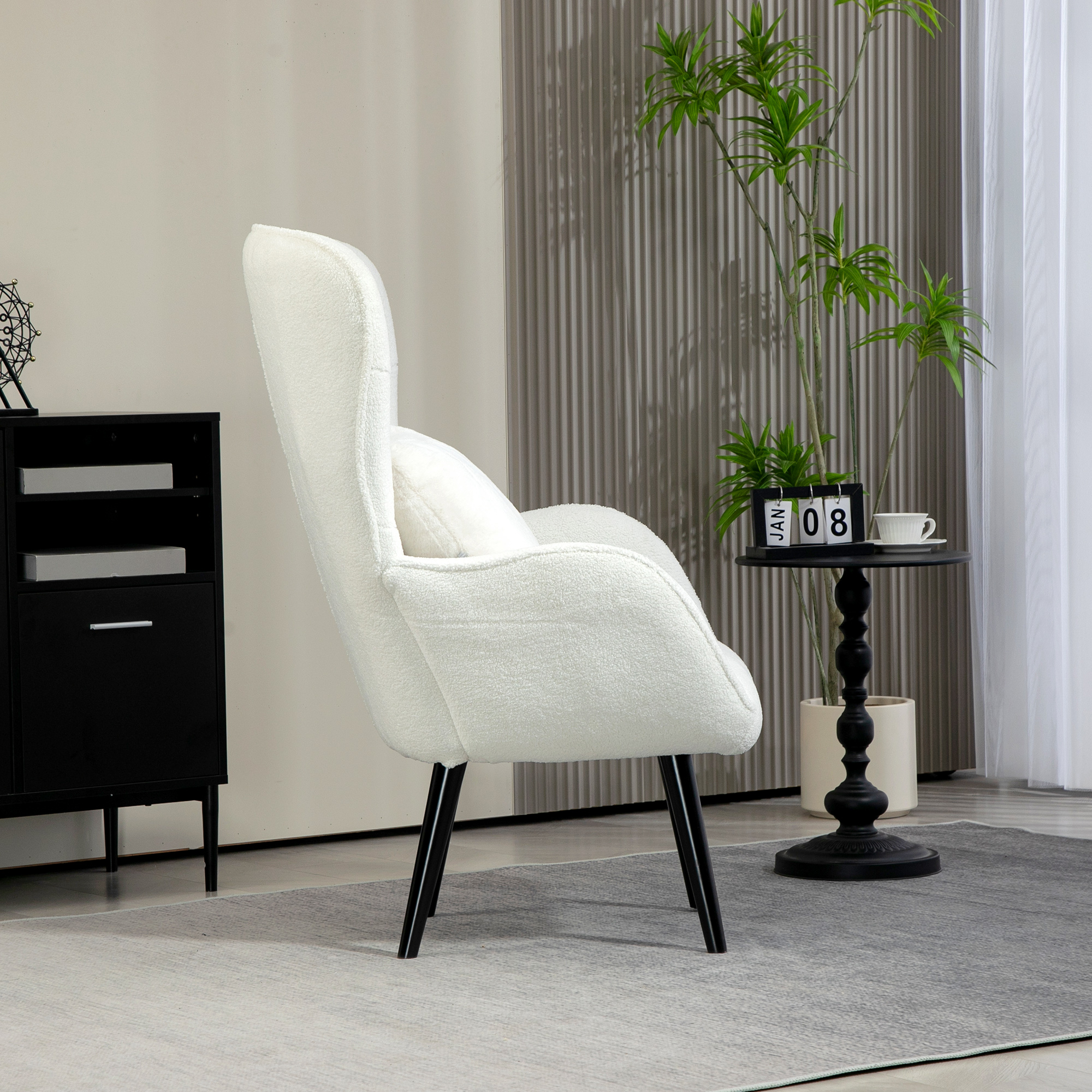 HOMCOM Gestoffeerde Stoel met Ruitstiksel, Bekleding van Teddystof, met Decoratief Kussen, 88 x 75 x 106 cm, Wit