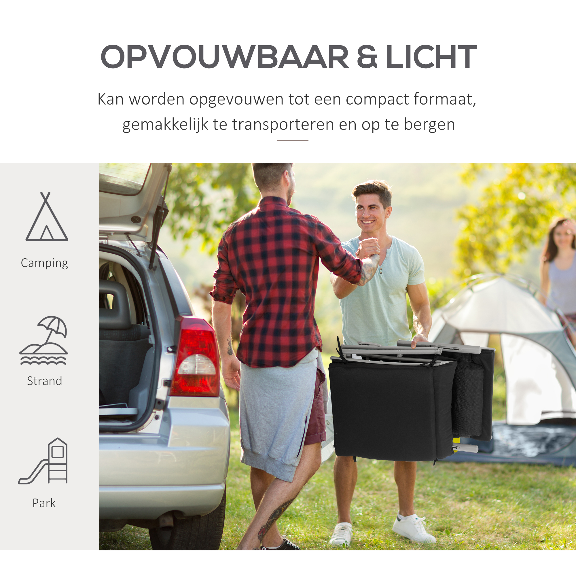 Outsunny Ligbank, Opvouwbare Tuinligbed, Metaal, Verstelbaar, Zwart