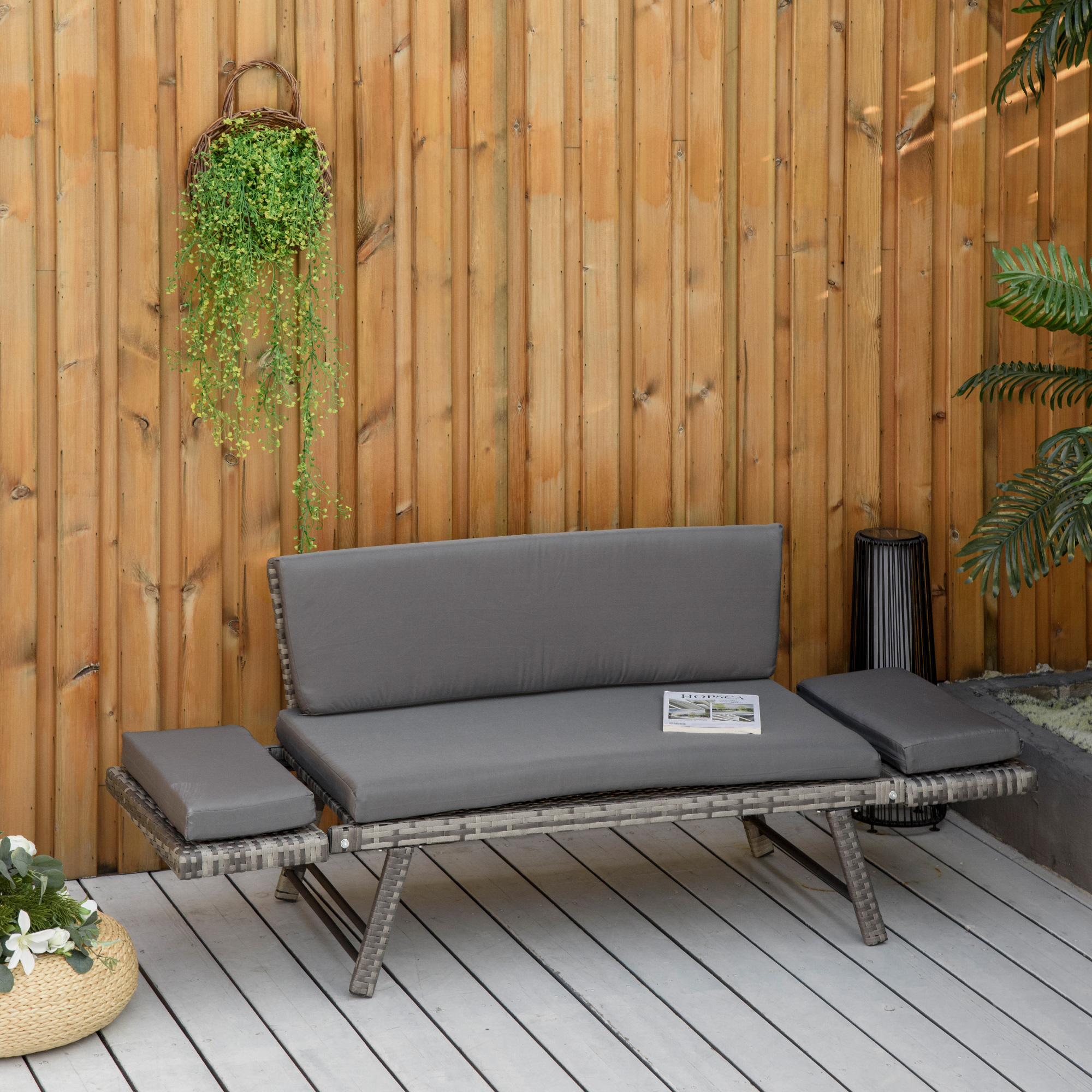 Outsunny 2-zits tuinbank met opklapbare armleuningen, grijs 129 x 66 x 67 cm