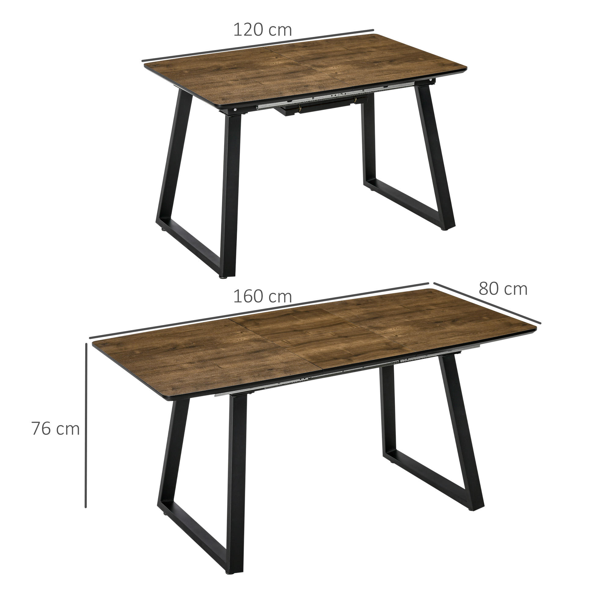 HOMCOM eettafel met uitschuifbaar tafelblad, keukentafel met houteffect, bruin