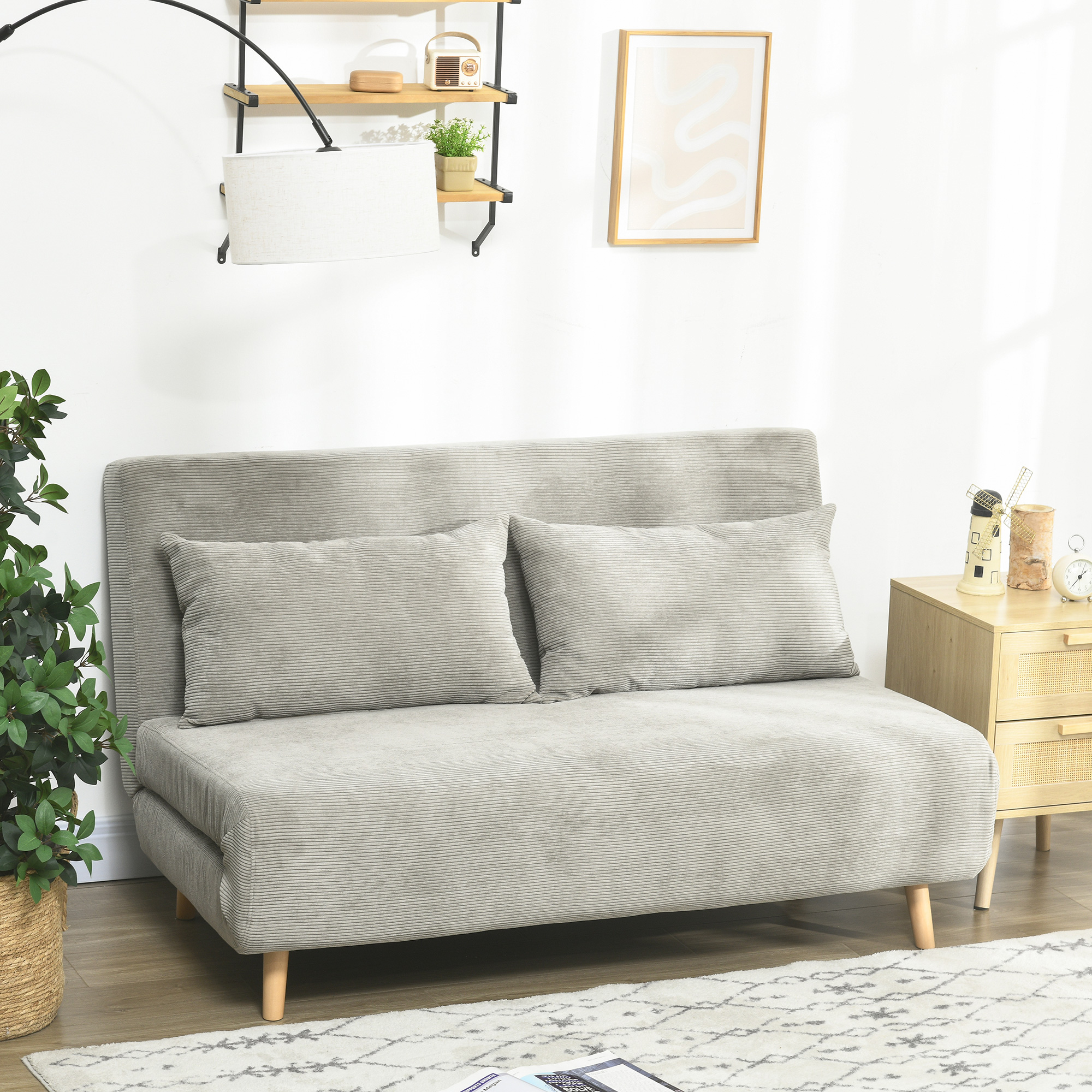 HOMCOM Slaapbank, Logeerbed, 3-standen Verstelbare Rugleuning, Linnenlook, tot 120 kg, 141 x 90 x 81 cm, Grijs