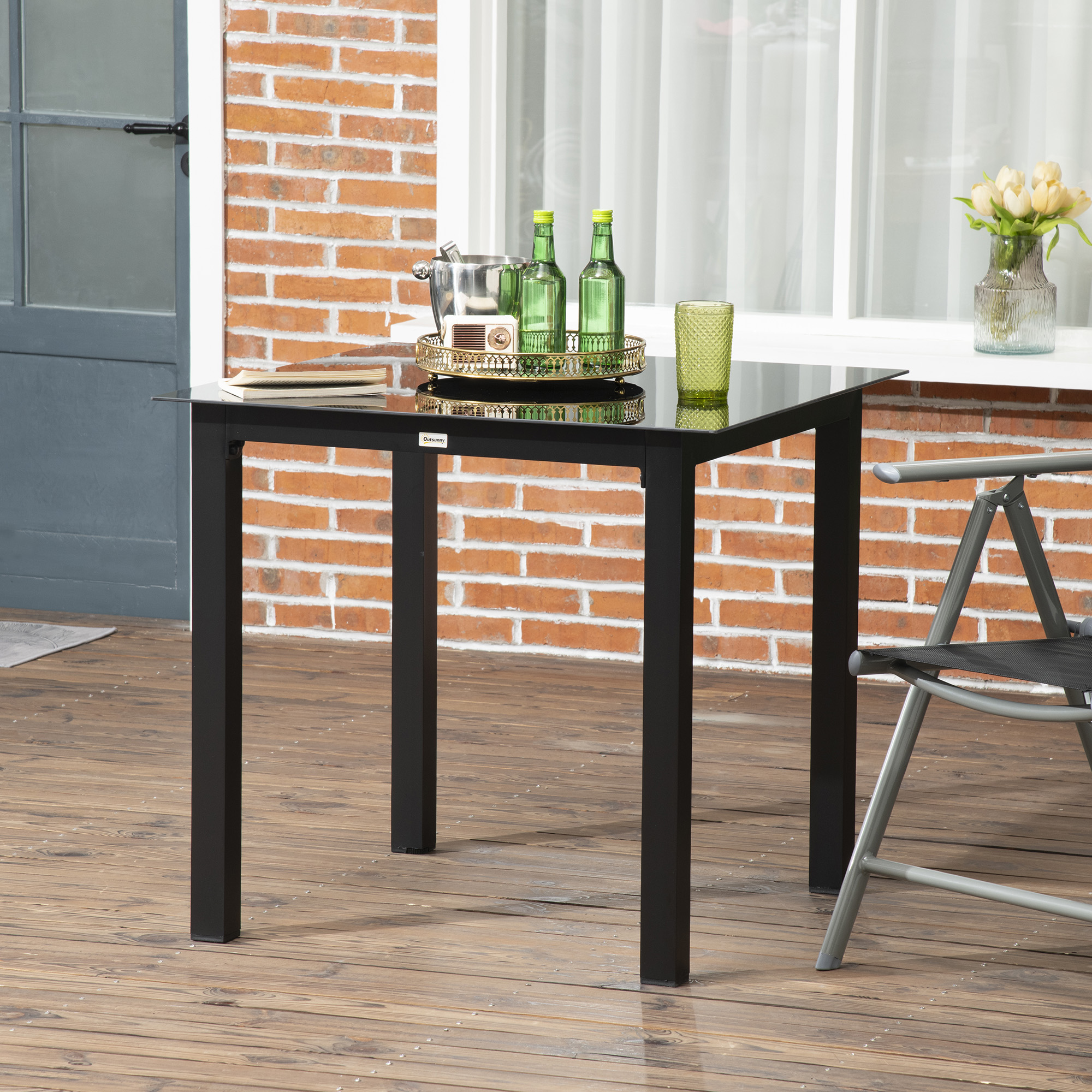 Outsunny Tuinmeubel Tuintafel Loungetafel voor buiten, weerbestendig, 80 x 80 x 74 cm, Zwart