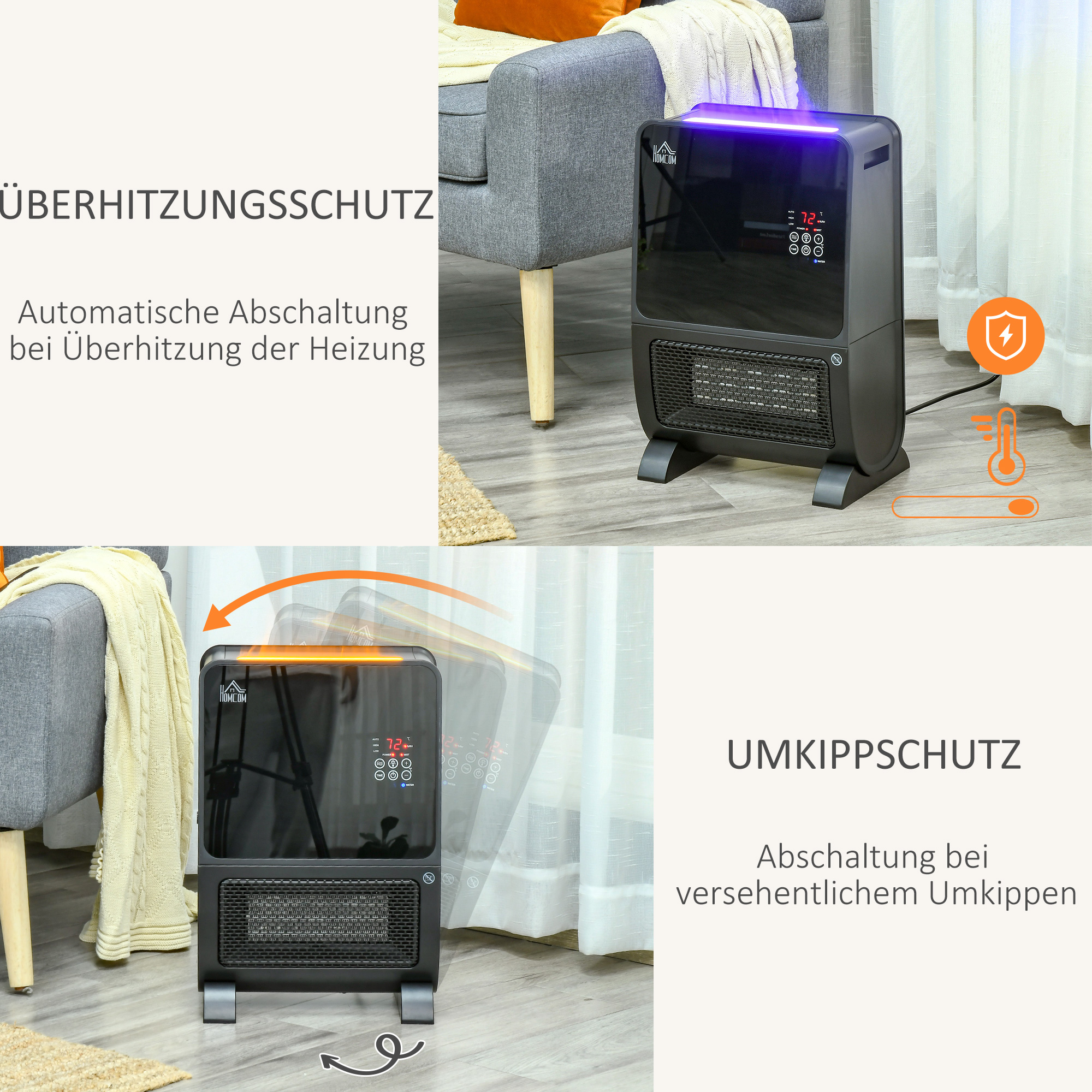 HOMCOM 2 in 1 luchtverhitter met afstandsbediening luchtbevochtiger keramisch LED licht bevochtigingsfunctie 8-uurs timer kachel verwarming 2000W ABS zwart 33 x 21 x 49.5 cm