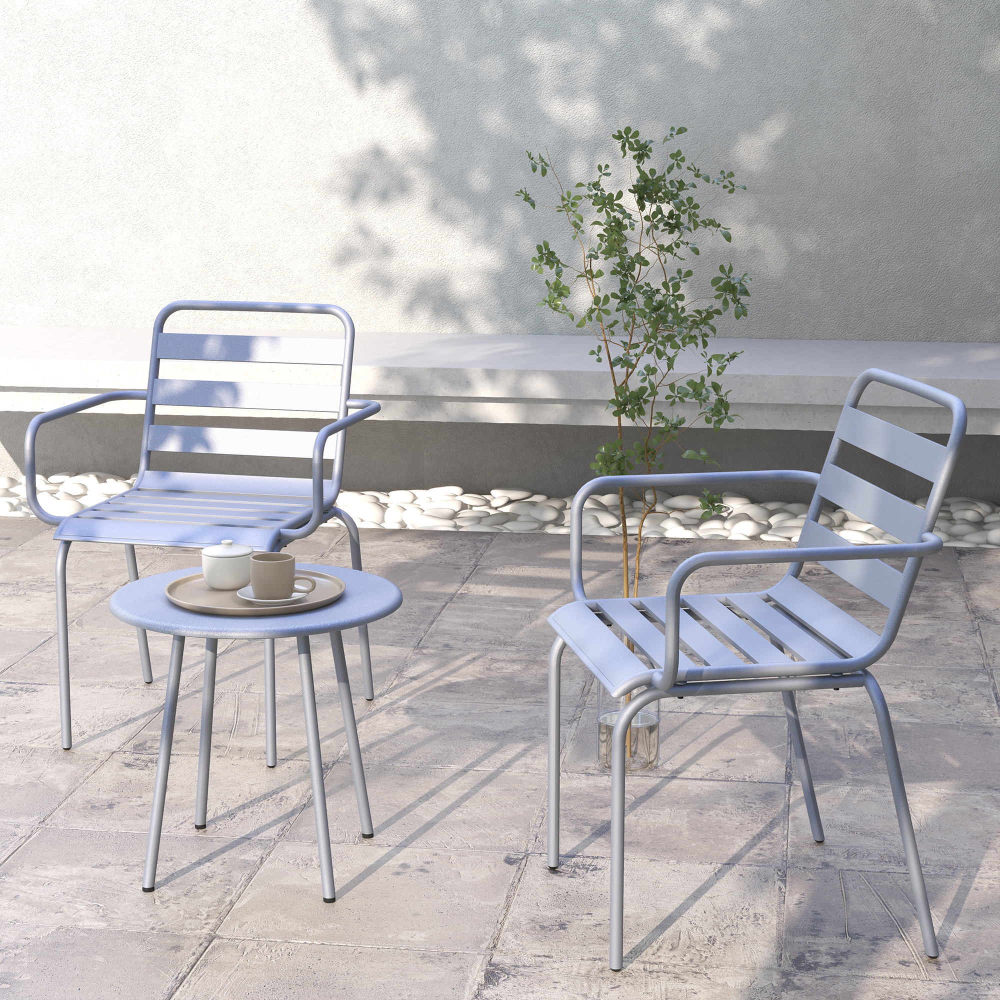 Outsunny 3-delige Bistroset Balkonbistroset 2-delige Bistroset, opklapbaar, modern design, 51 x 58 x 78 cm, Lichtgrijs