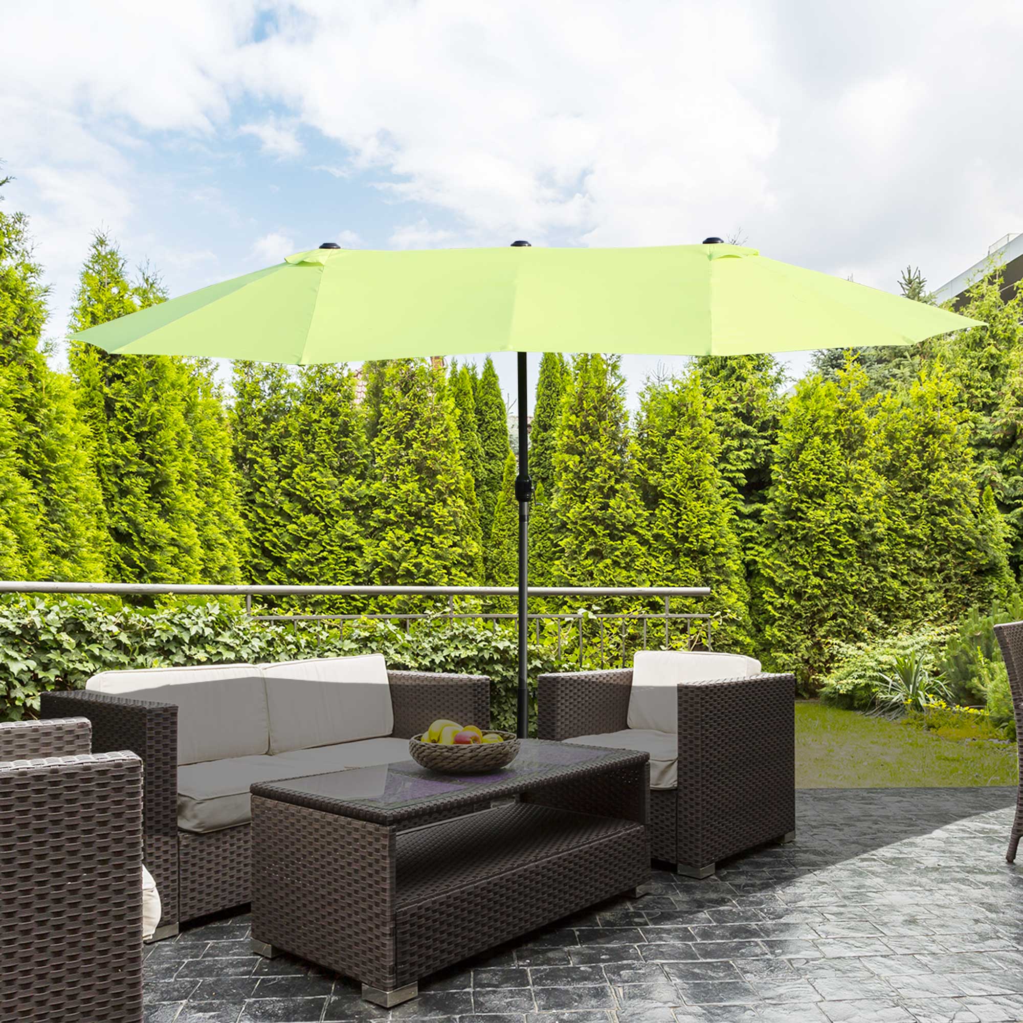 Outsunny Dubbele Parasol Tuinparasol Marktparasol Terrasparasol met Handkruk Groen Ovaal 460 x 270 x 240 cm
