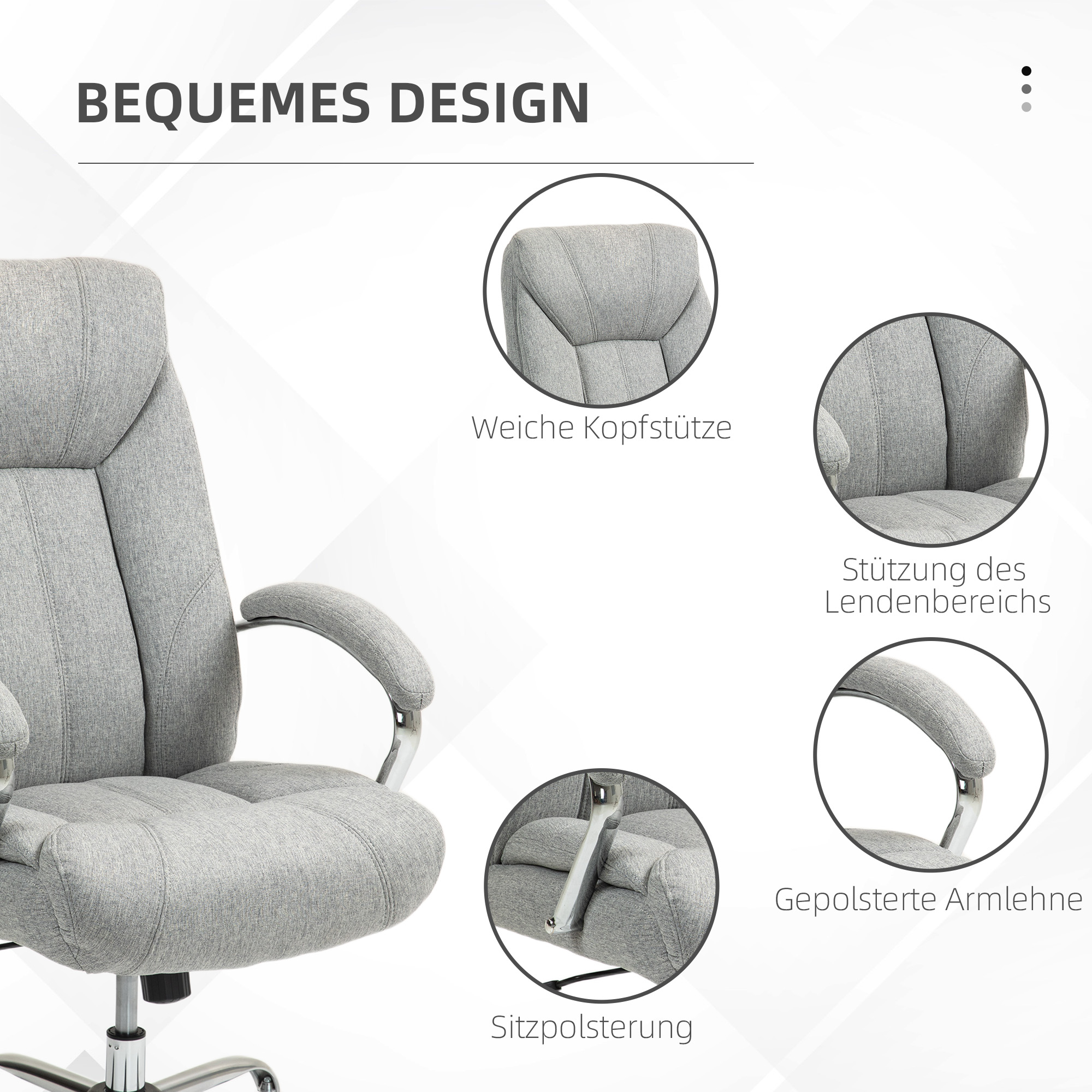 Vinsetto Ergonomische Bureaustoel, Hoge Rugleuning, Ademende Bekleding, Verstelbare Hoogte, Grijs