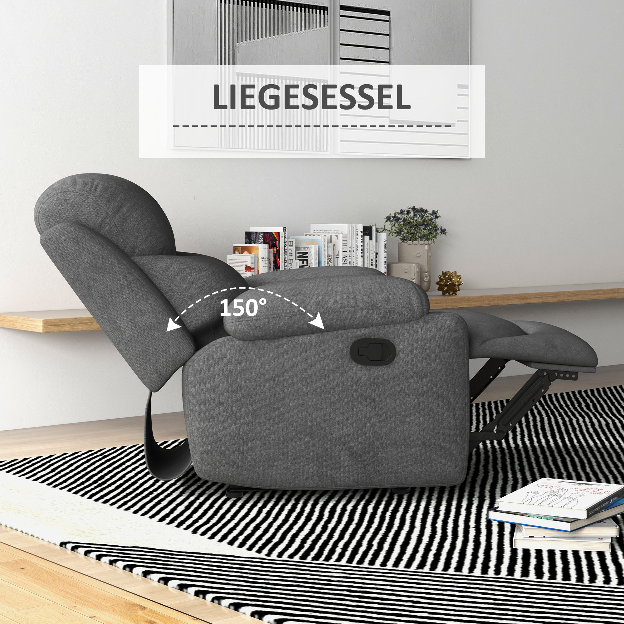 HOMCOM Relaxstoel, TV-stoel met ligfunctie en stoffen bekleding