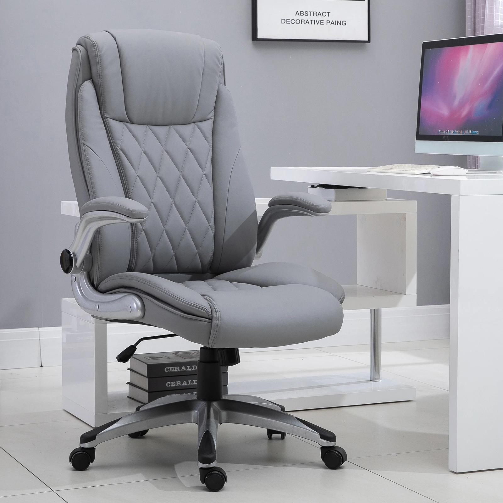 Vinsetto bureaustoel draaistoel computerstoel met kantelfunctie in hoogte verstelbaar kunstleer grijs 69,5 x 76 x 113–121 cm | Aosom.nl