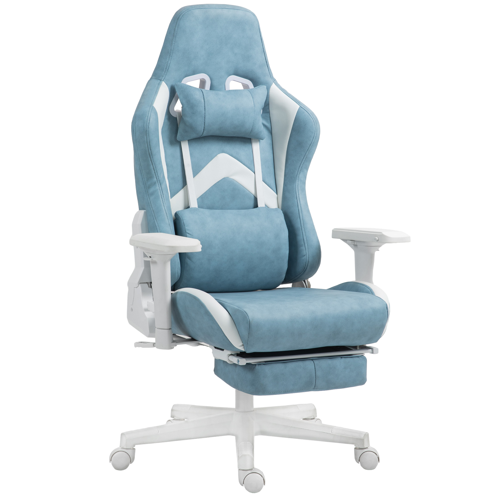 HOMCOM Gamingstoel, Verstelbare Armleuningen & Rugleuning, Kunstleren Bekleding, Tot 120 kg, Blauw