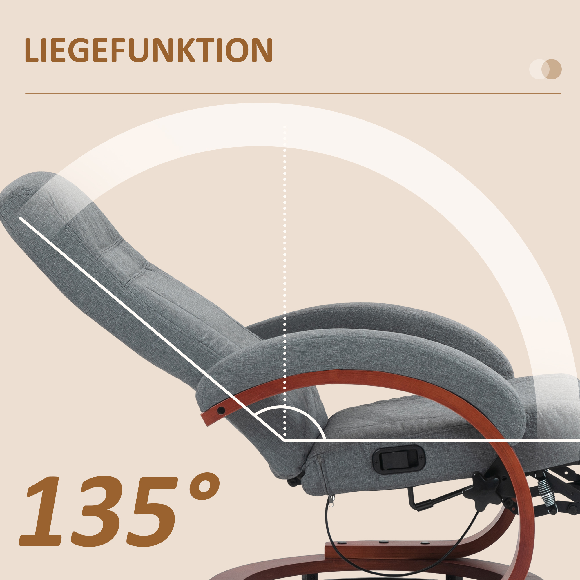 HOMCOM Relaxfauteuil met Opklapbare Voetensteun, Draaibaar, Kantelbare Rugleuning, Linnenlook, Tot 140 kg, Grijs