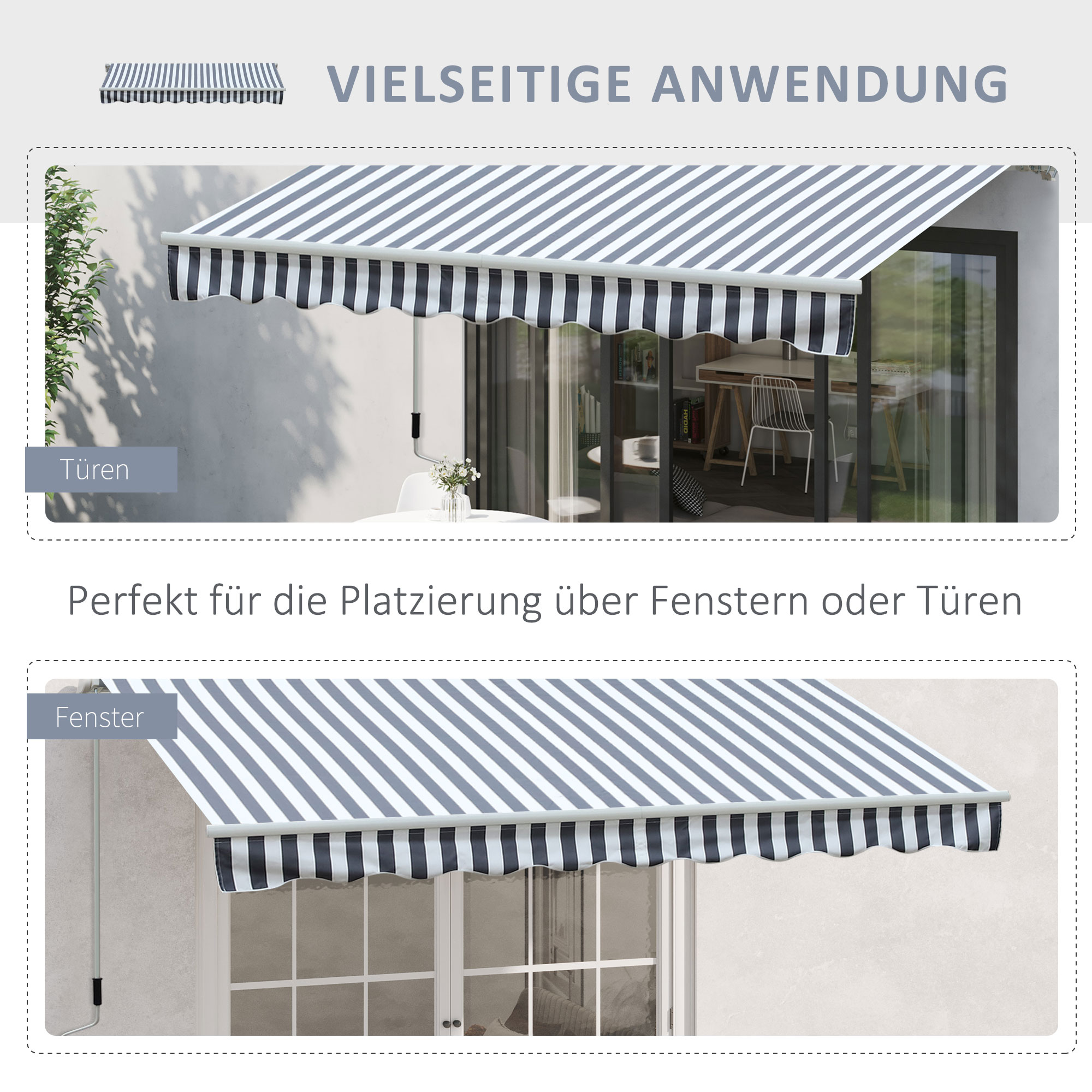 Outsunny Luifel handslinger knikarmluifel zonwering balkon aluminium 2,95 x 2,5 m 2 kleuren