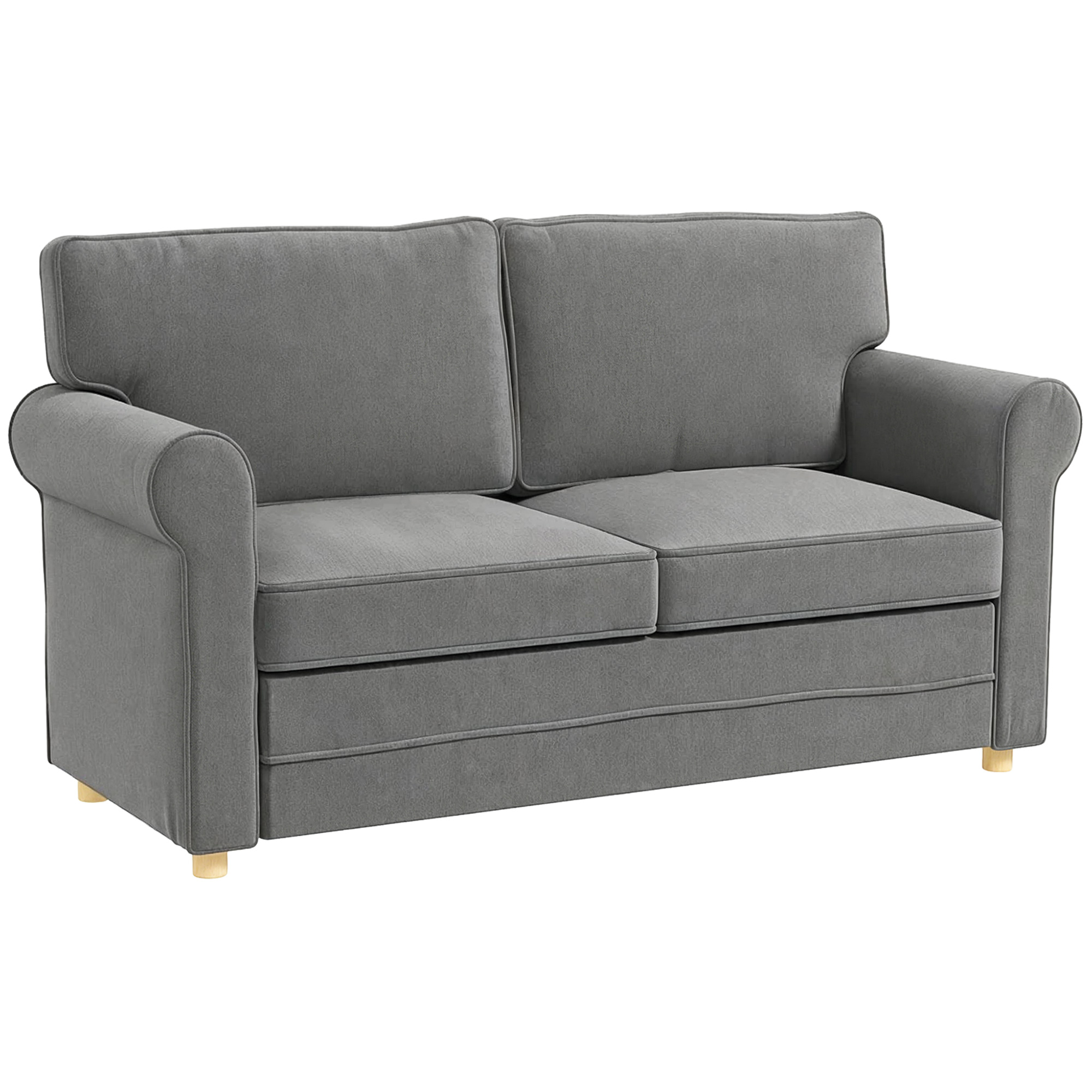 HOMCOM 2-zitsbank, Compacte Woonkamerbank, Stof in Linnenlook, Zachte Zitkussens, Stalen Frame, Donkergrijs
