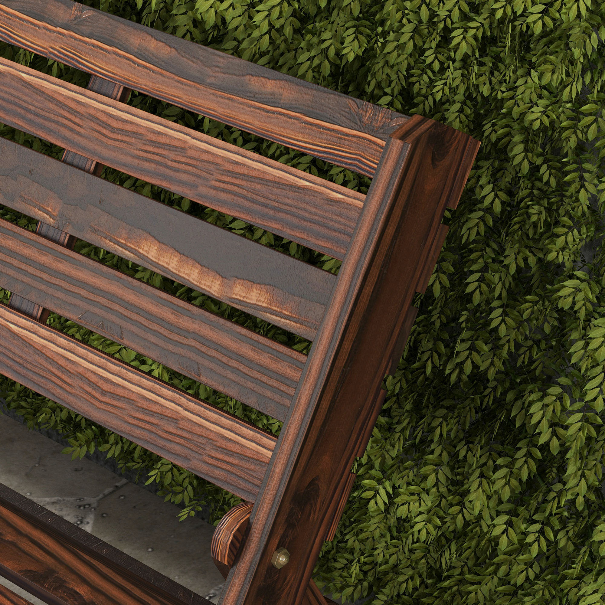 Outsunny Tuinbank voor 2 personen, rustiek ontwerp, inklapbaar, natuurlijk hout, 122 x 63 x 83 cm, gebrande afwerking