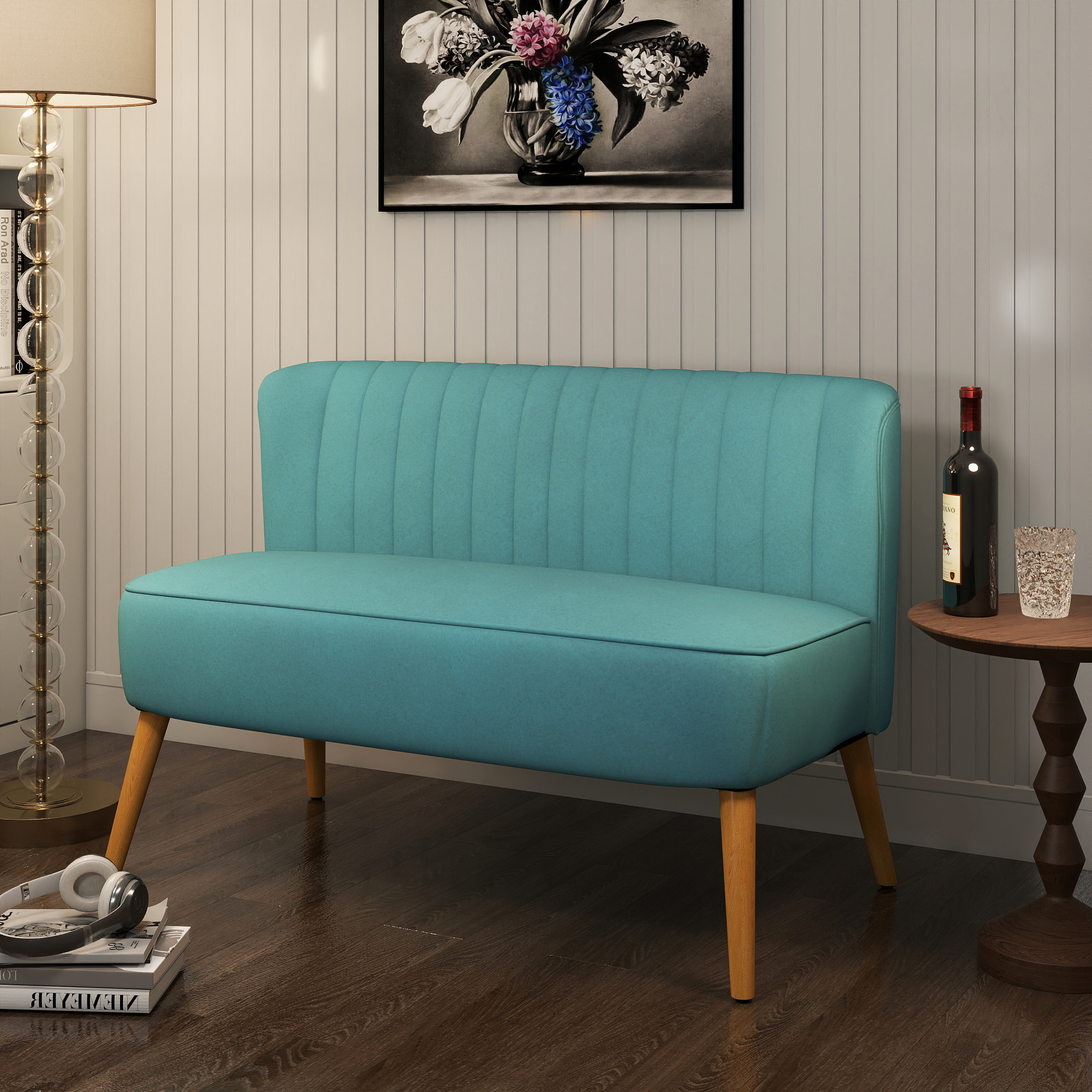 HOMCOM Sofa Retrodesign 2-zitsbank, houten poten, 117 cm x 56,5 cm x 77 cm, Groente