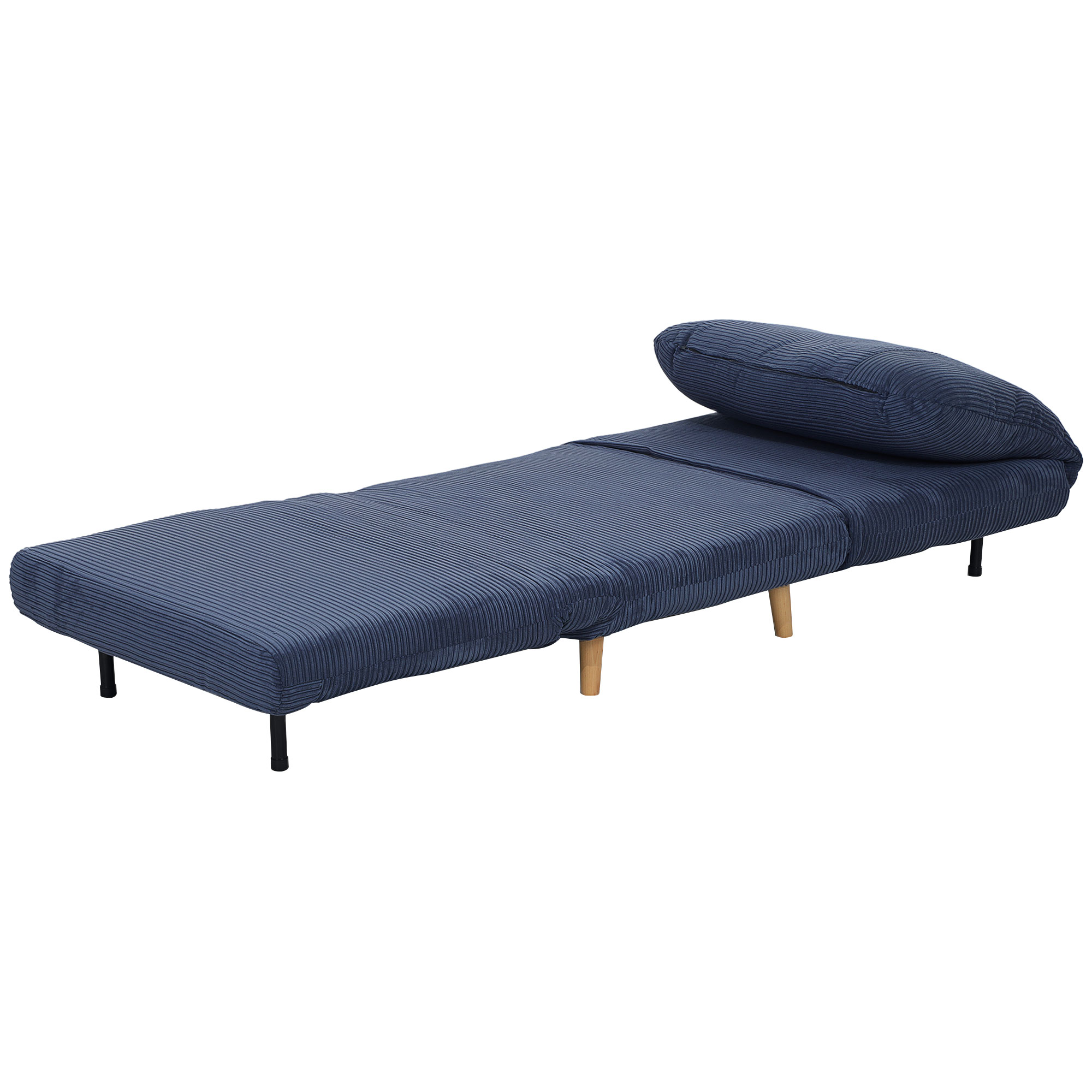HOMCOM 2-in-1 Slaapstoel en Gastenbed met Verstelbare Hoofdsteun in Corduroy Look, 82 cm x 89 cm x 83 cm, Blauw