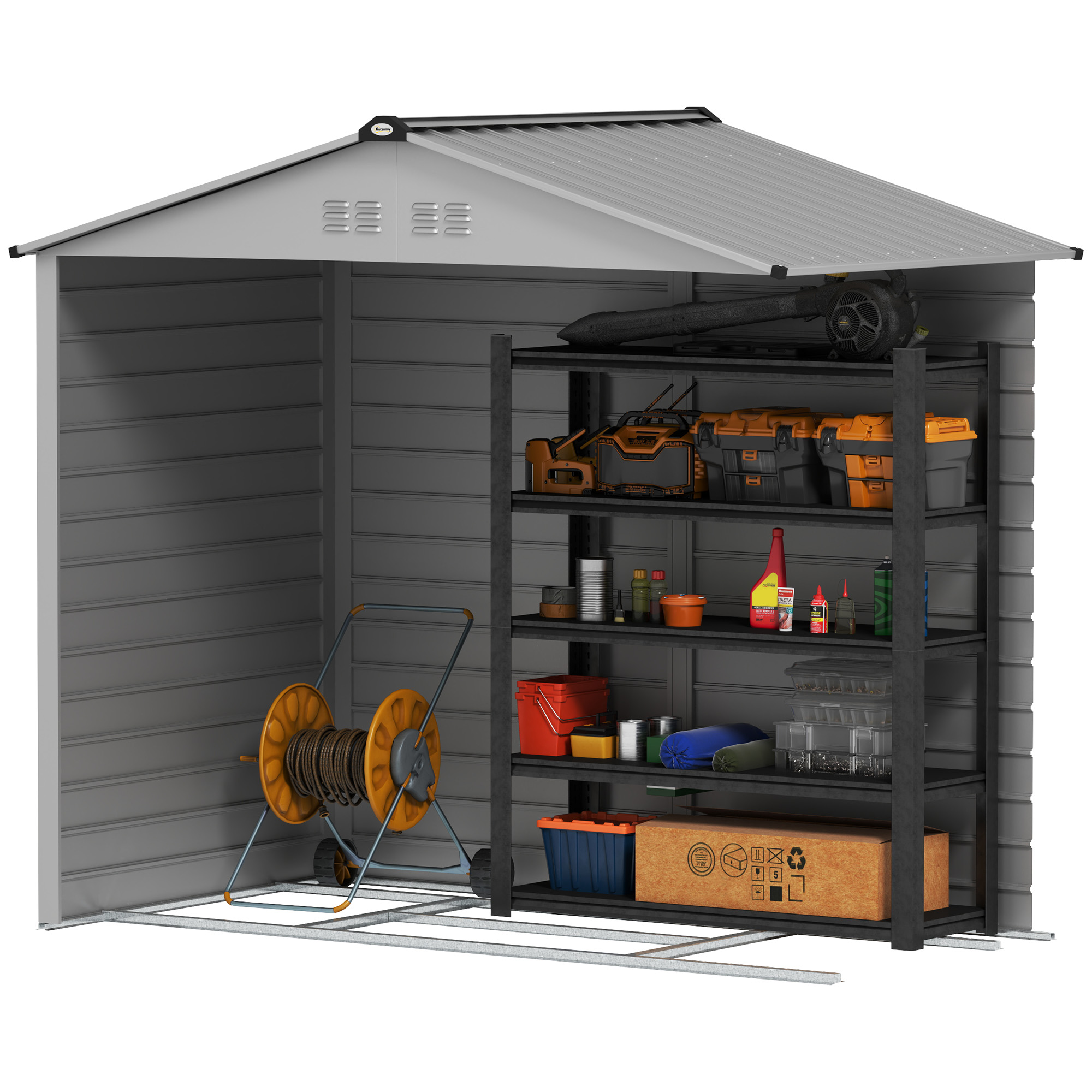 Outsunny 2,1 x 1,3 m Tuinschuur, Gereedschapsschuur van Staal, Afsluitbare Deuren, 4 Ventilatieopeningen, Grijs