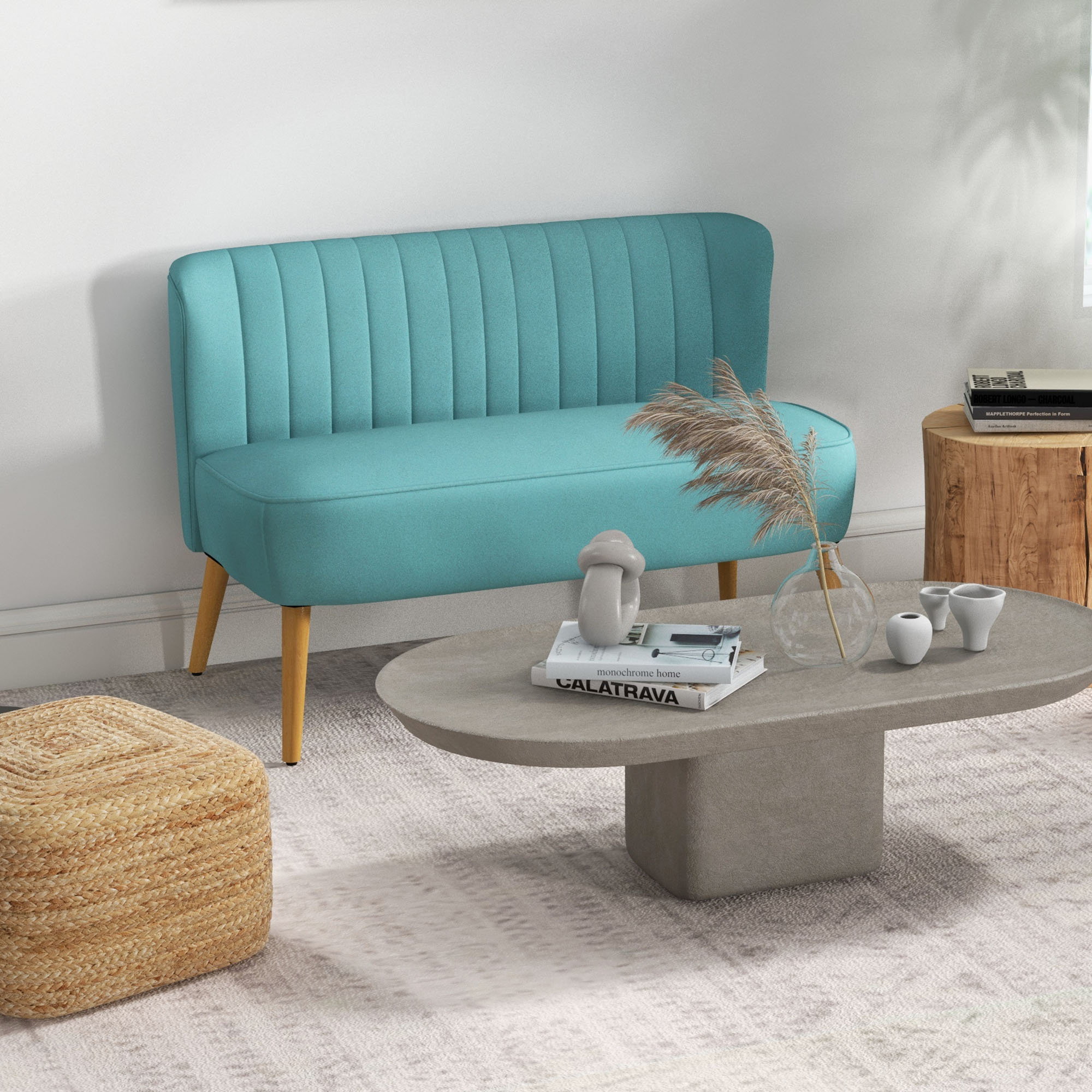 HOMCOM Sofa Retrodesign 2-zitsbank, houten poten, 117 cm x 56,5 cm x 77 cm, Groente
