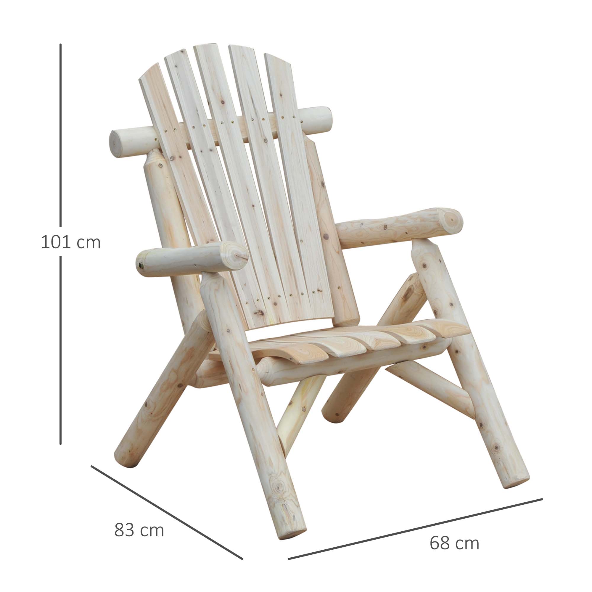 Outsunny Tuinstoel tuinzetel houten stoel hoge rug met armleuningen vurenhout natuur