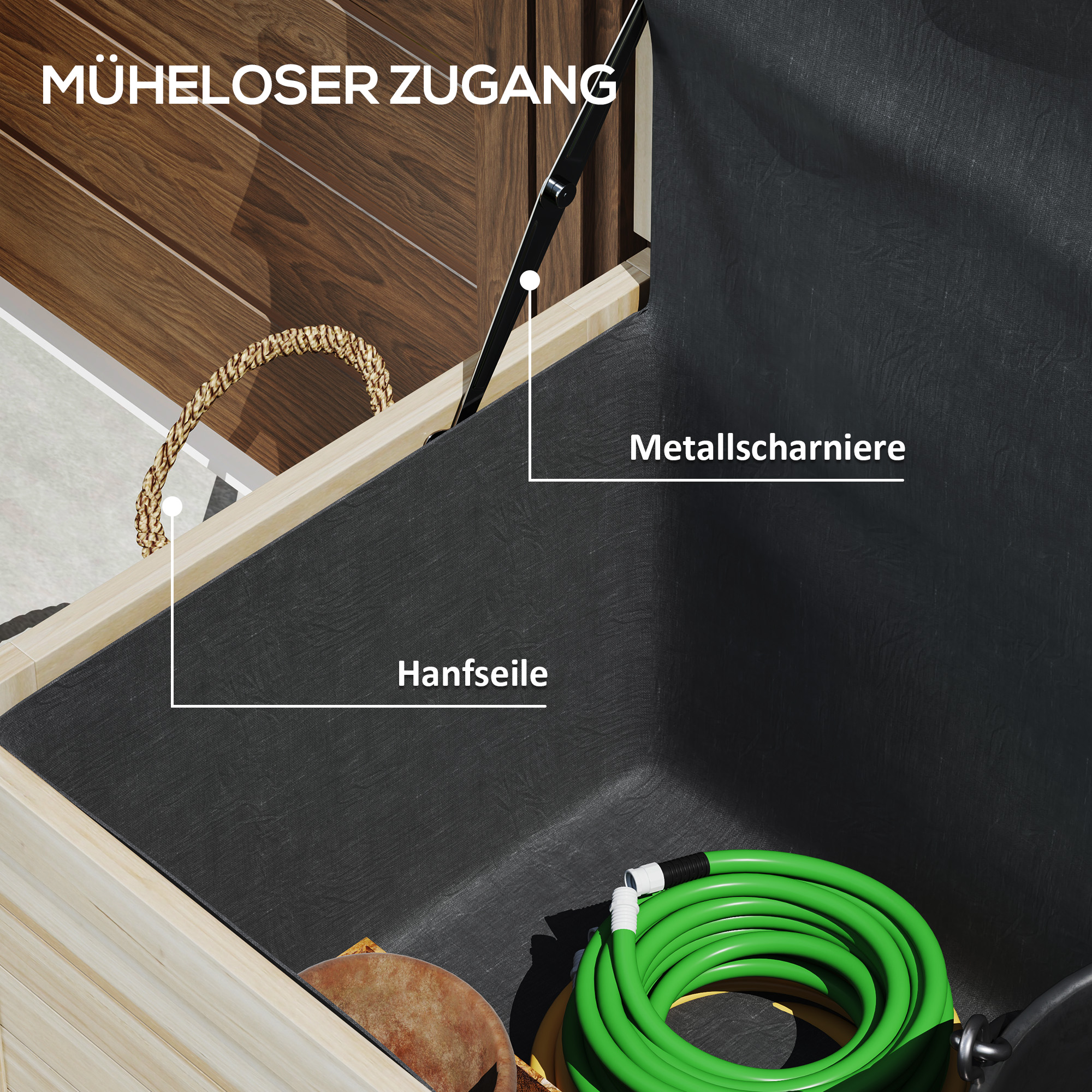 Outsunny 185 L Buitenopslagbox, Opbergkist met Wielen, Weerbestendig, Dennenhout, 110 x 50 x 50 cm, Lichtbruin