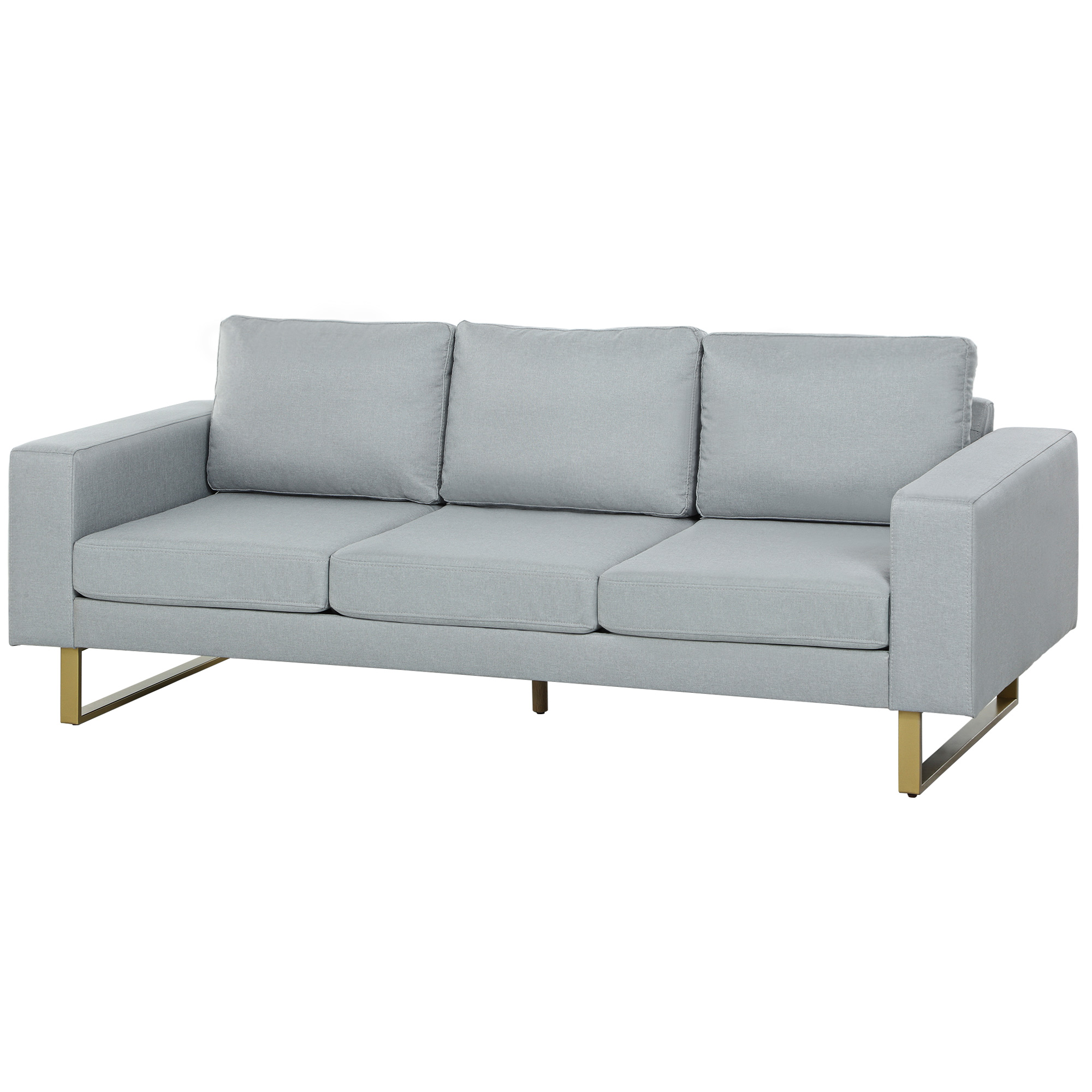 HOMCOM 3-Zitsbank, Bank met Houten Frame, Metalen Poten, Eenvoudig Ontwerp, Lichtgrijs