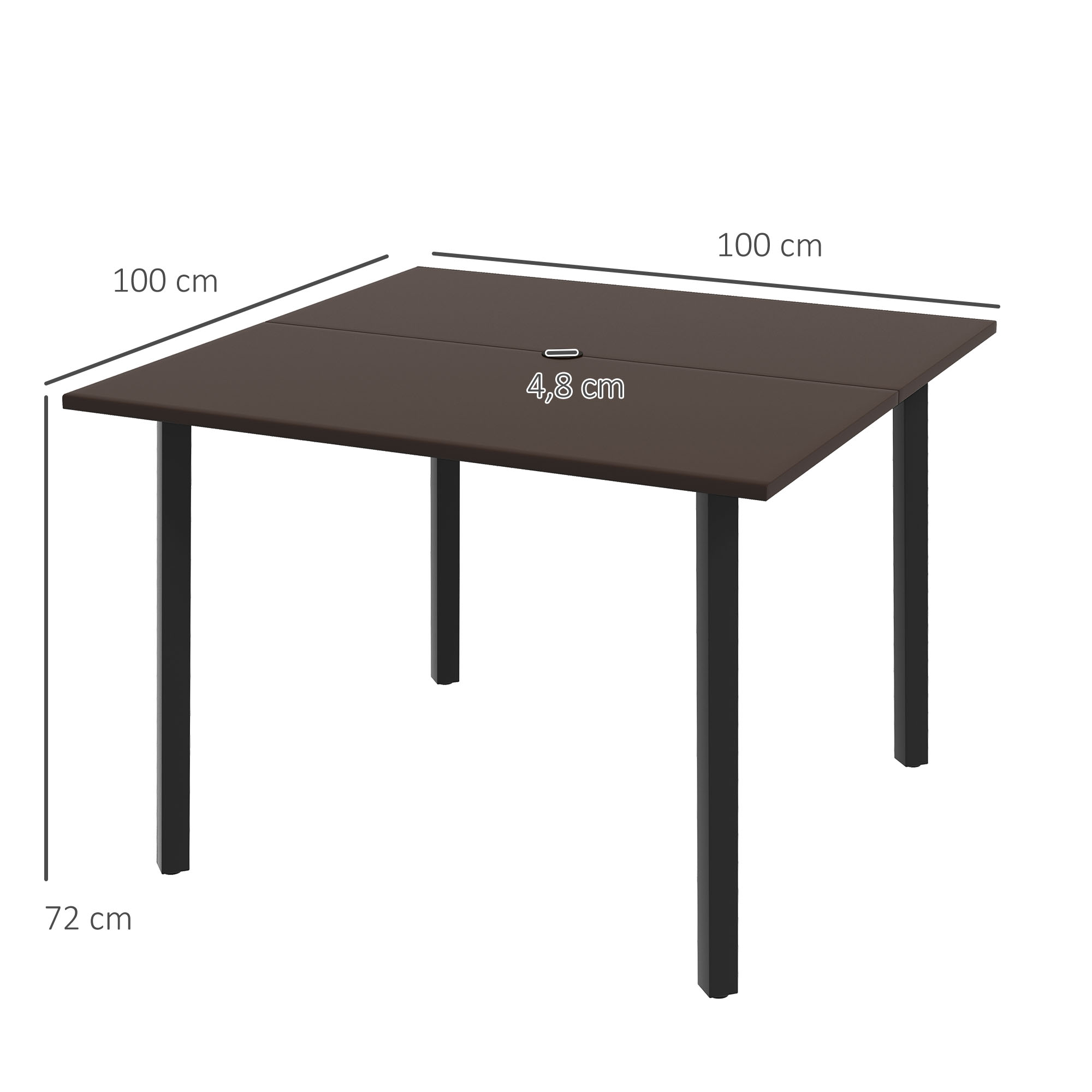 Outsunny Tuinset met parasolgat, metalen frame, 100x100x72 cm, bruin/zwart