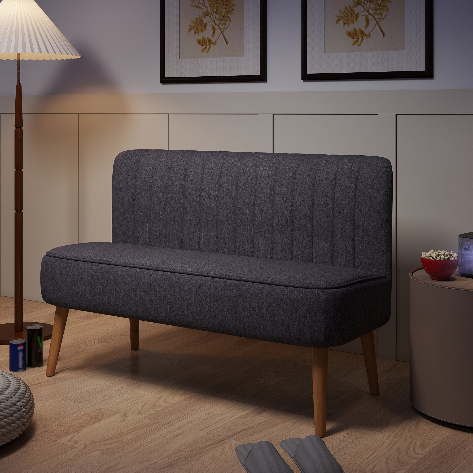 HOMCOM Sofa Retrodesign 2-zitsbank, houten poten, 117 cm x 56,5 cm x 77 cm, Donkergrijs