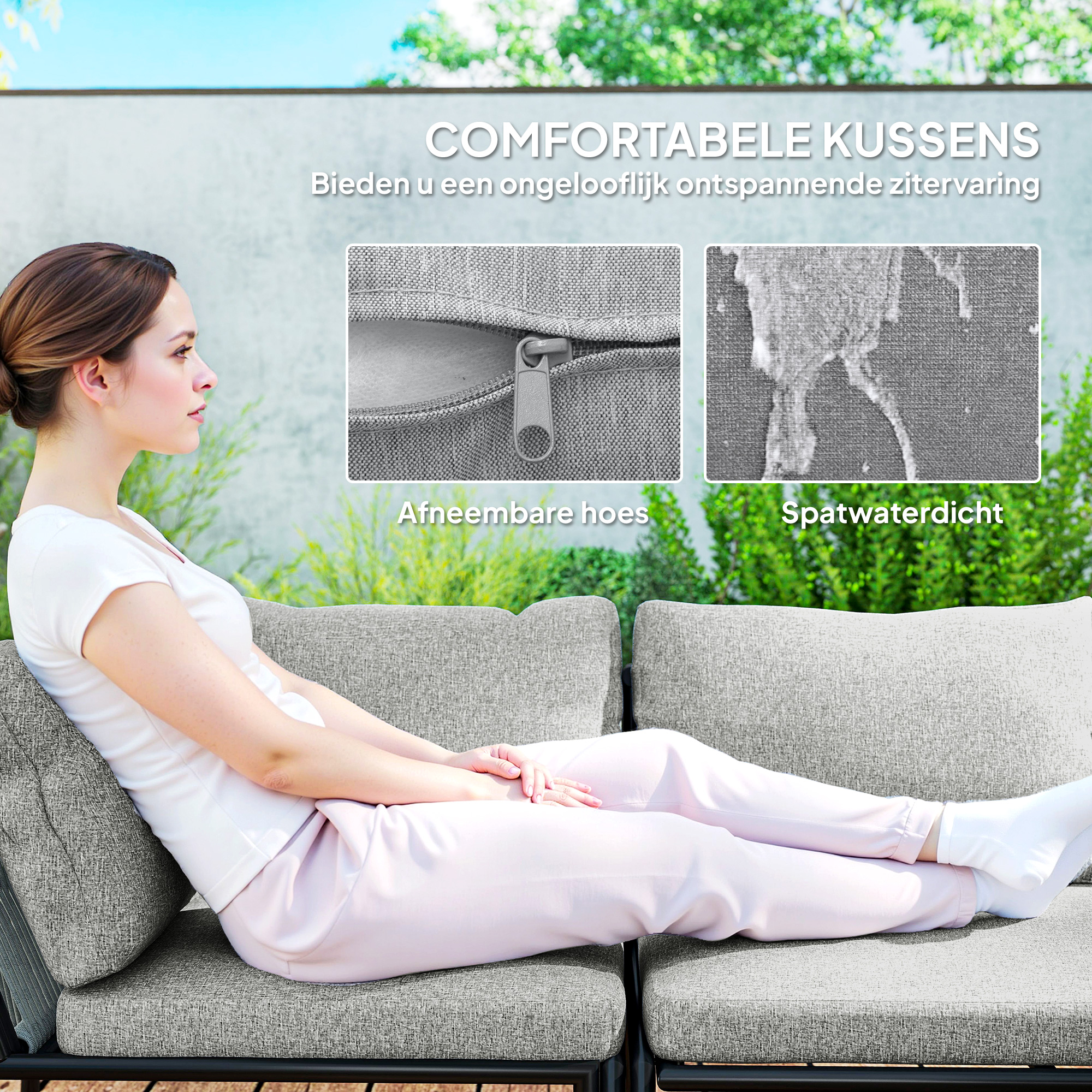 Outsunny Tuinmeubelset Rattan Loungeset met Hoekbank, Tafel en Kussens voor 6 Personen Donkergrijs