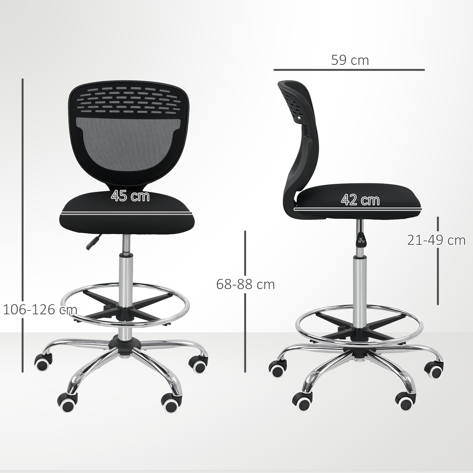 Vinsetto Bureaustoel, Werkstoel, Bureau Stoel, Hoogte Verstelbaar, Gevoerd, Zwart