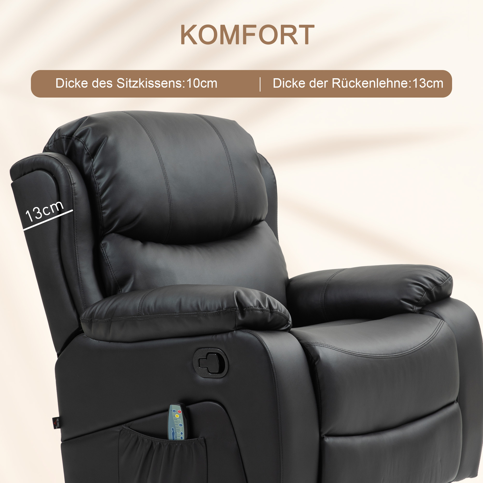 HOMCOM Massagestoel, Verwarm- & Ligfunctie, Kunstleer, tot 150kg, 97x92x104cm, Zwart