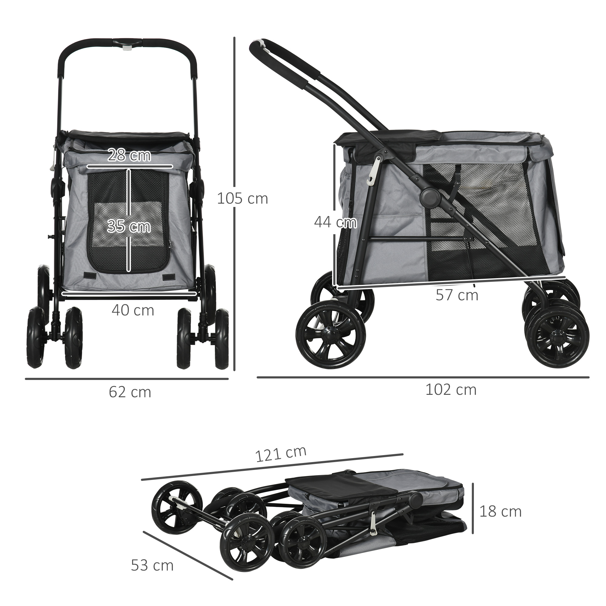 PawHut hondenbuggy, hondenwagen met kussen, opvouwbare hondenbuggy, kattenbuggy